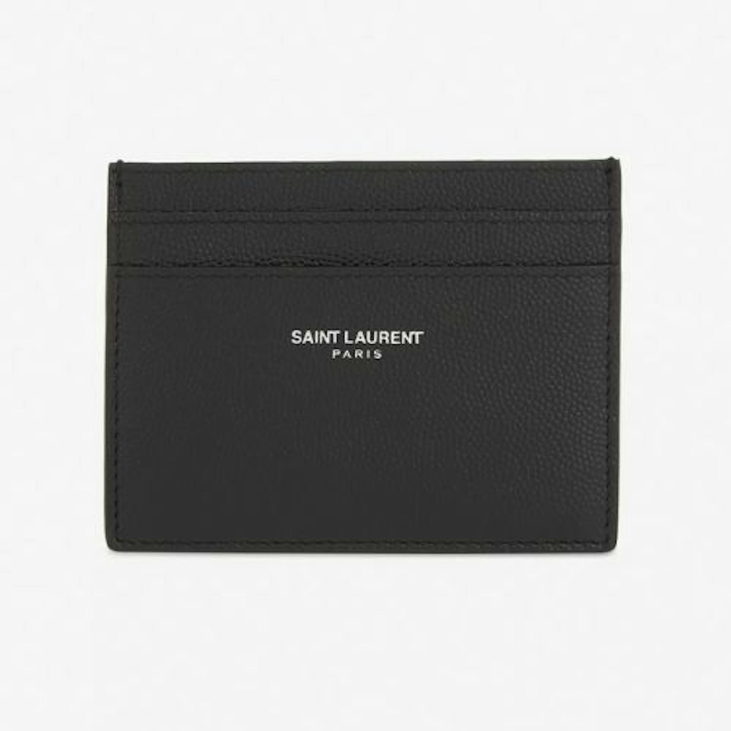 Saint Laurent Branded Pebbled Leather Card Holder