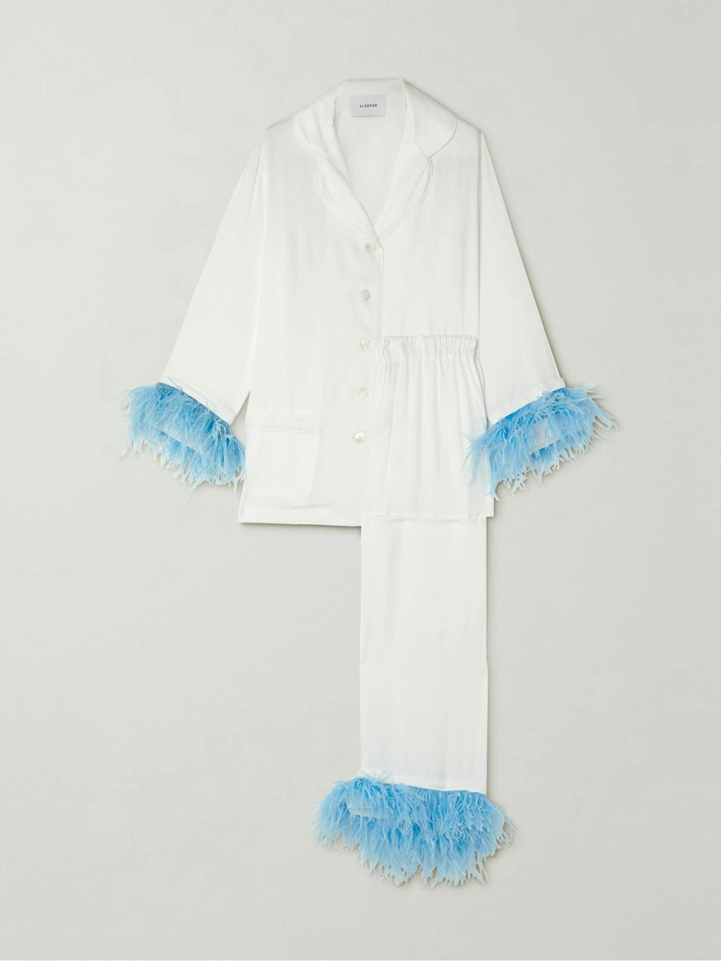 Sleeper, Feather-Trimmed Twill Pajama Set