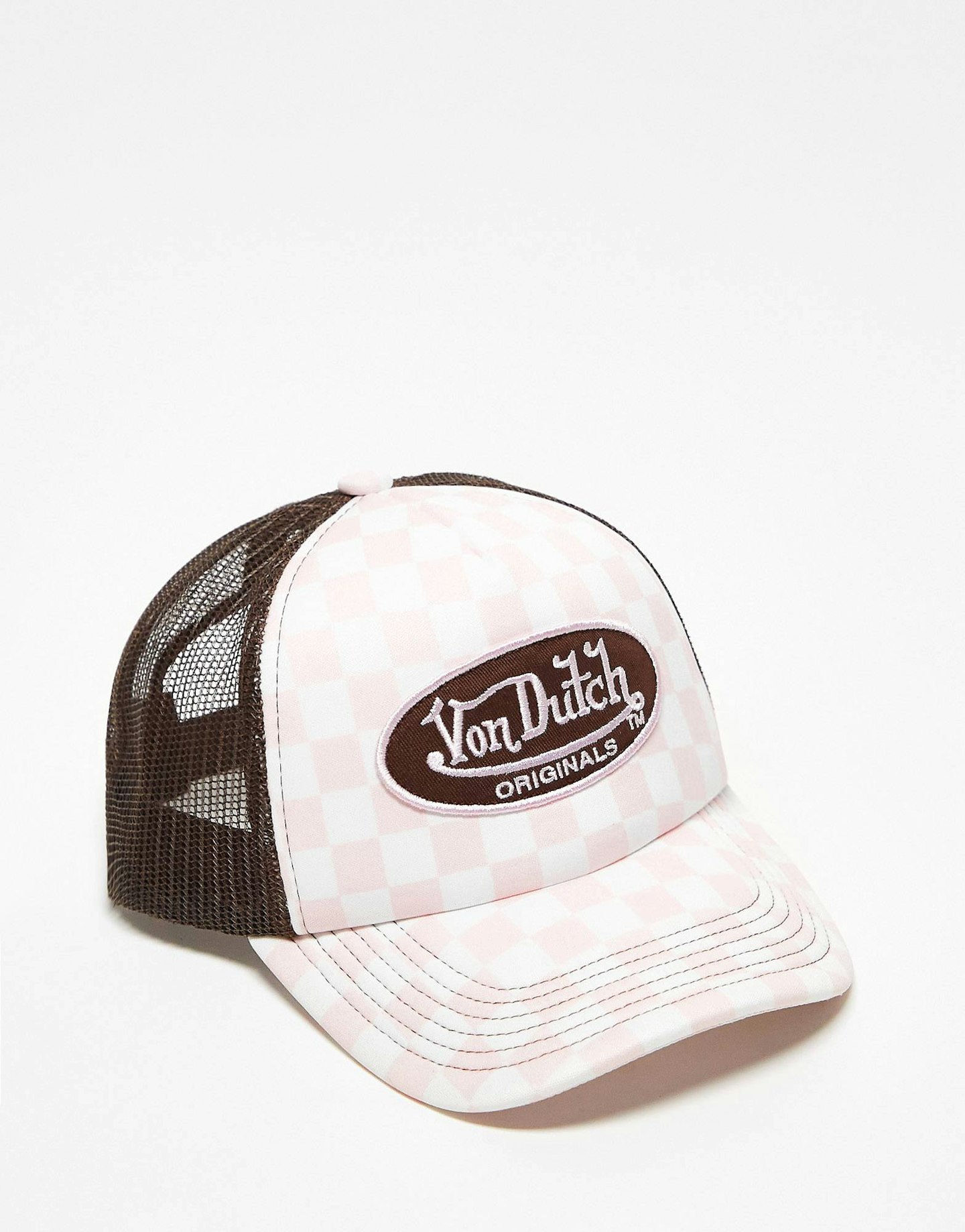 Von Dutch, Tampa Trucker Cap In Pink Checkerboard Print