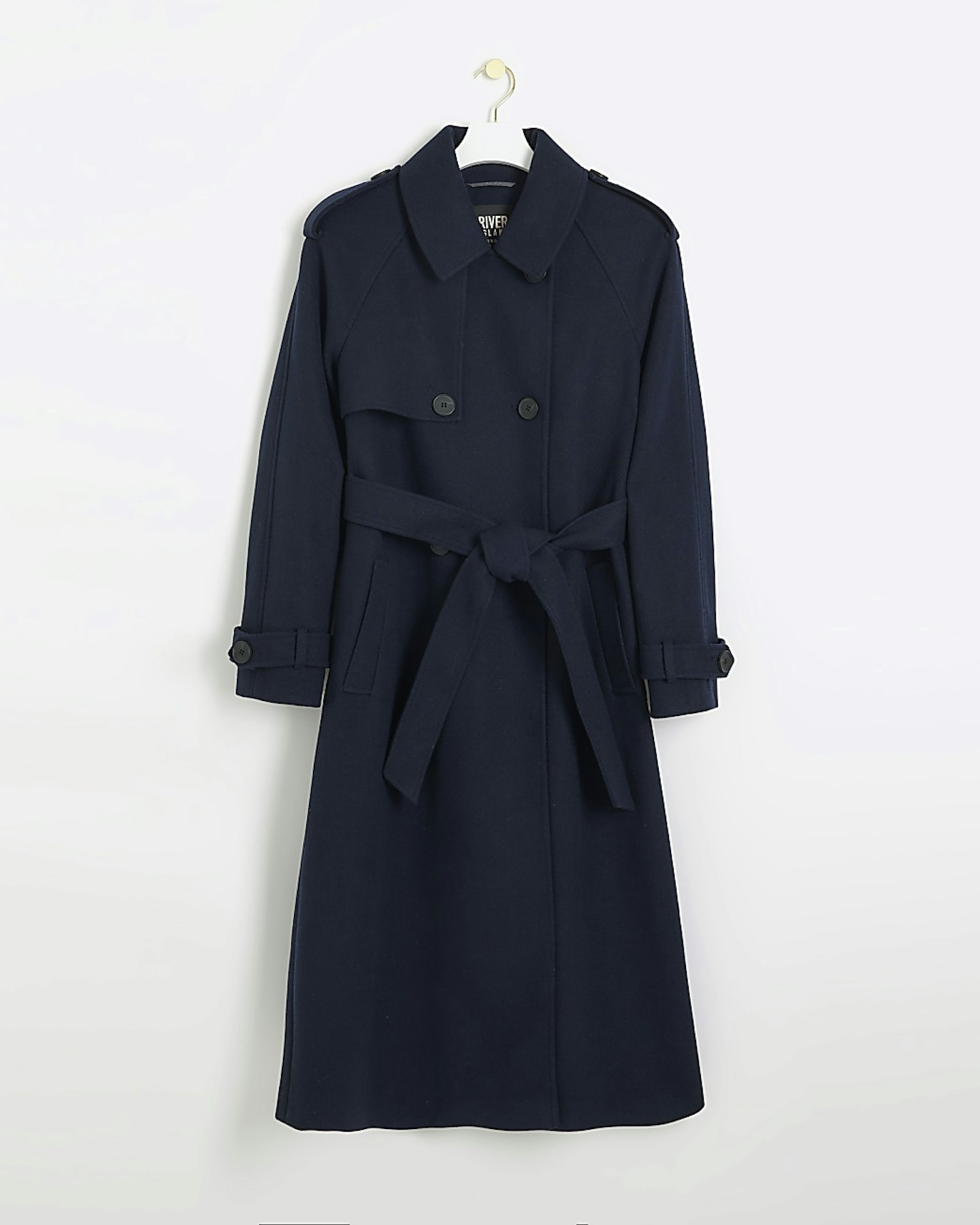 River Island, Navy Belted Longline Trench Coat