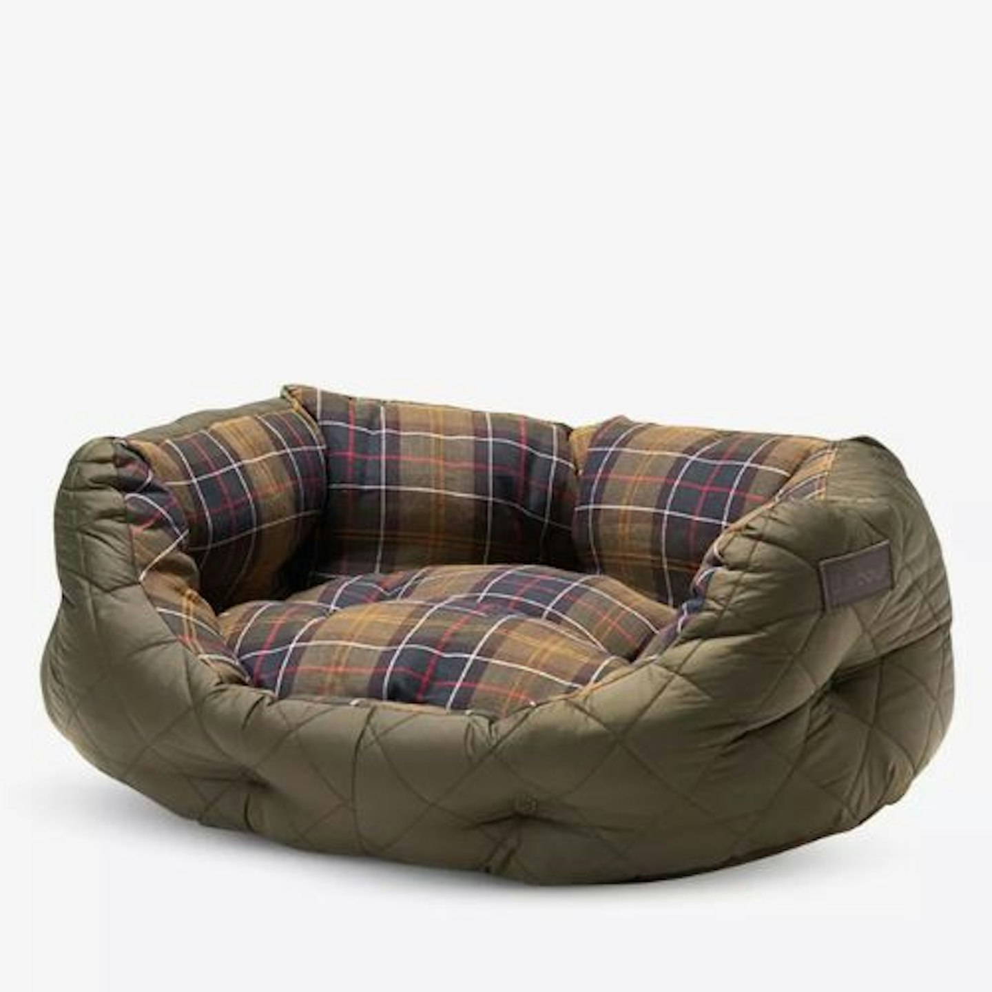 Quilted checked cotton and shell dog bed