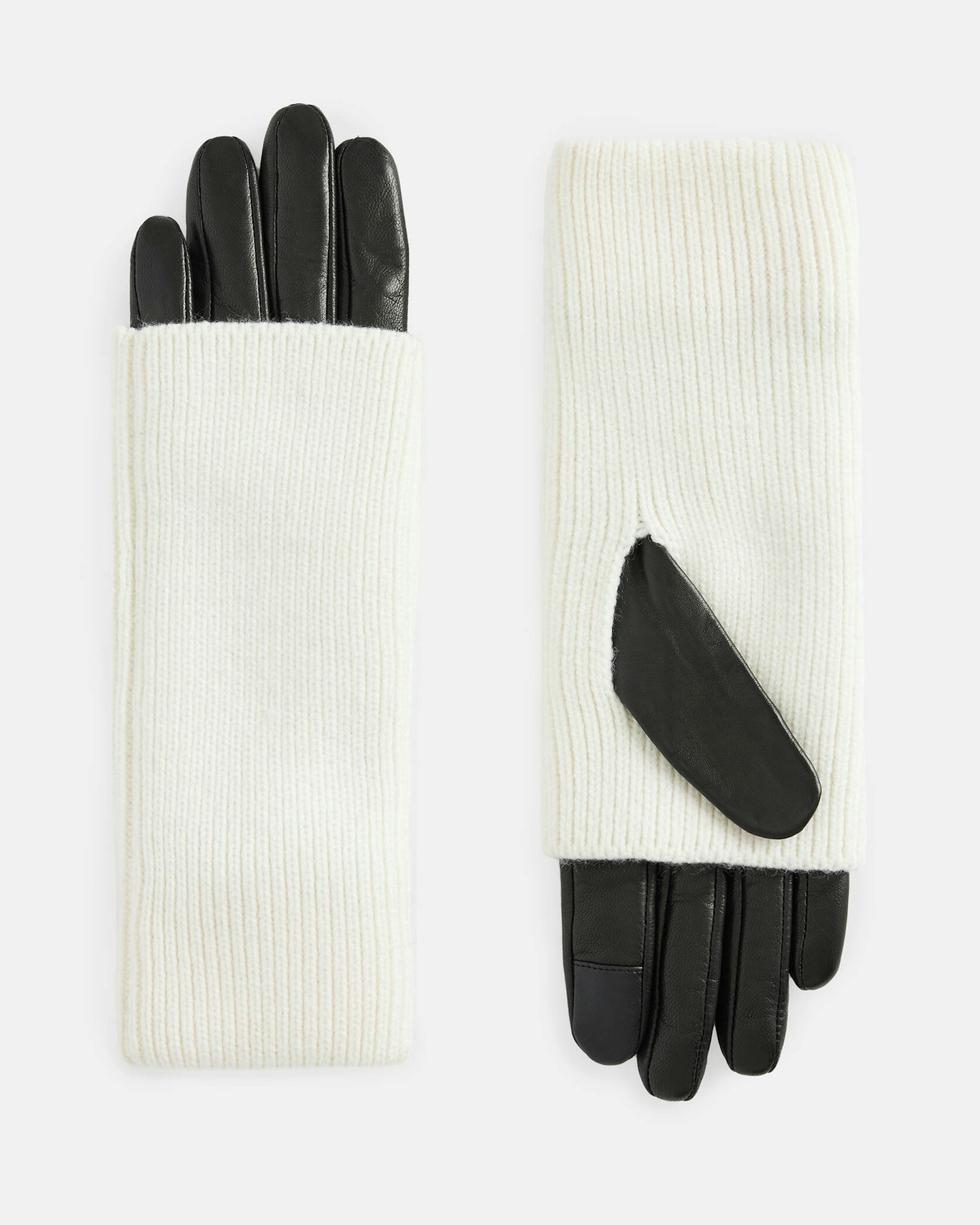 All Saints, Zoya Extendable Knit Cuff Leather Gloves