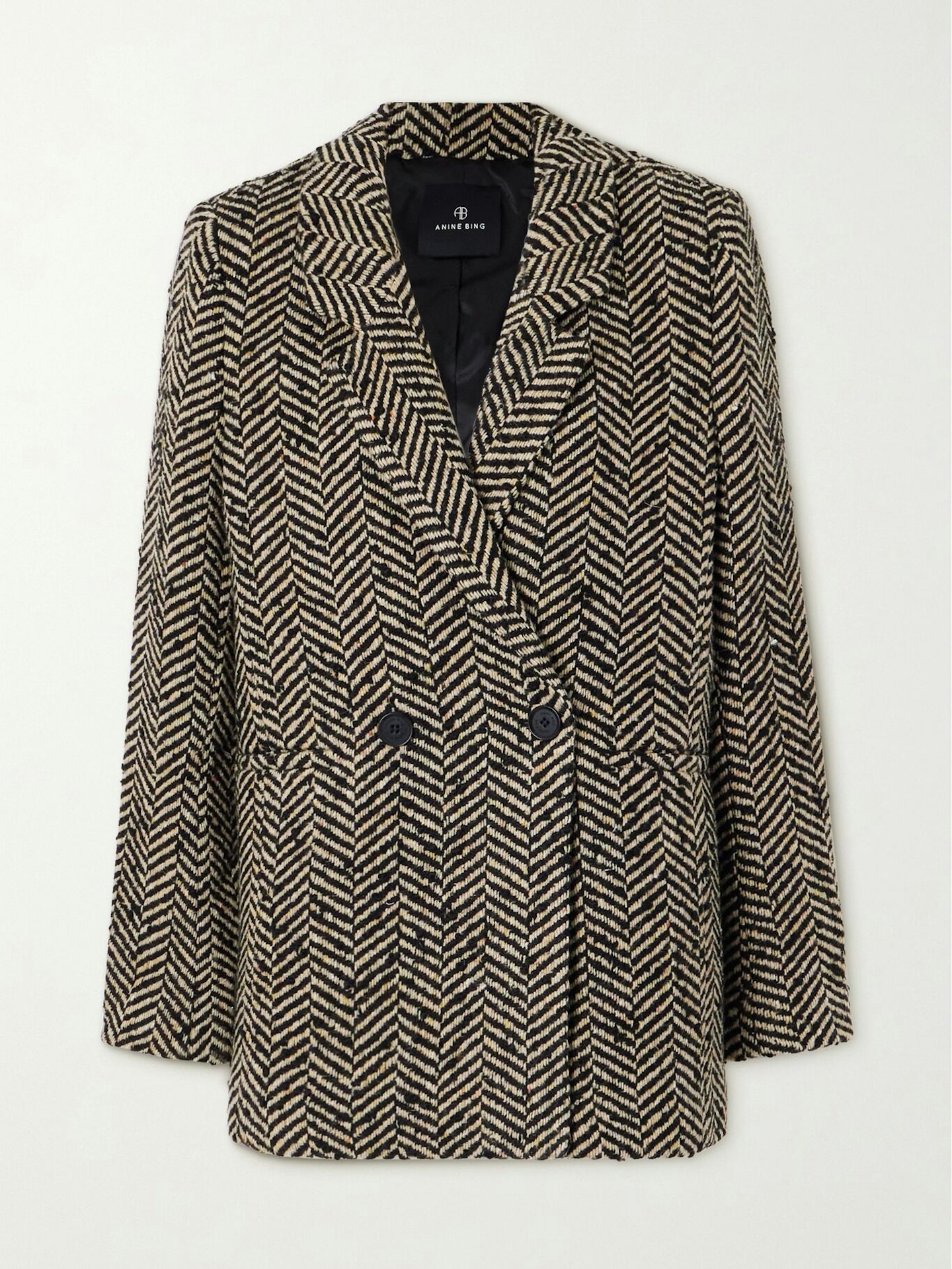 Anine Bing Diana Double-Breasted Herringbone Tweed Blazer