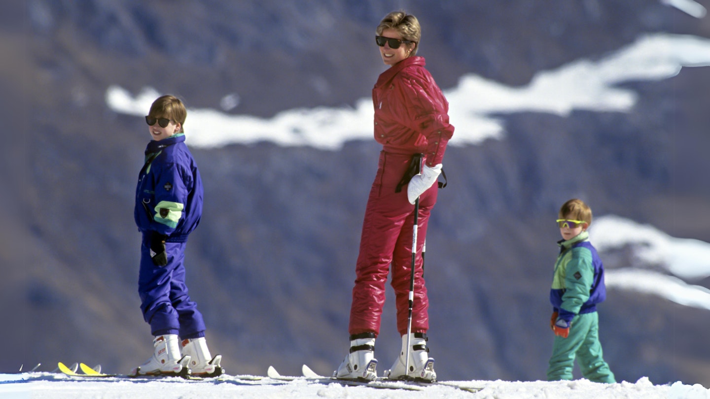 Princess Diana, Prince Harry and Prince William on a ski holiday