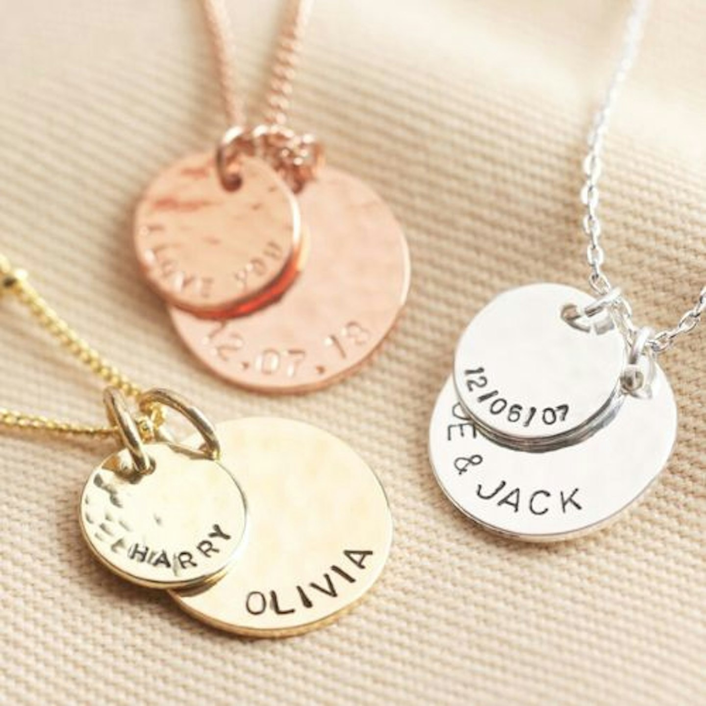Lisa Angel, Personalised Hammered Double Disc Charm Necklace