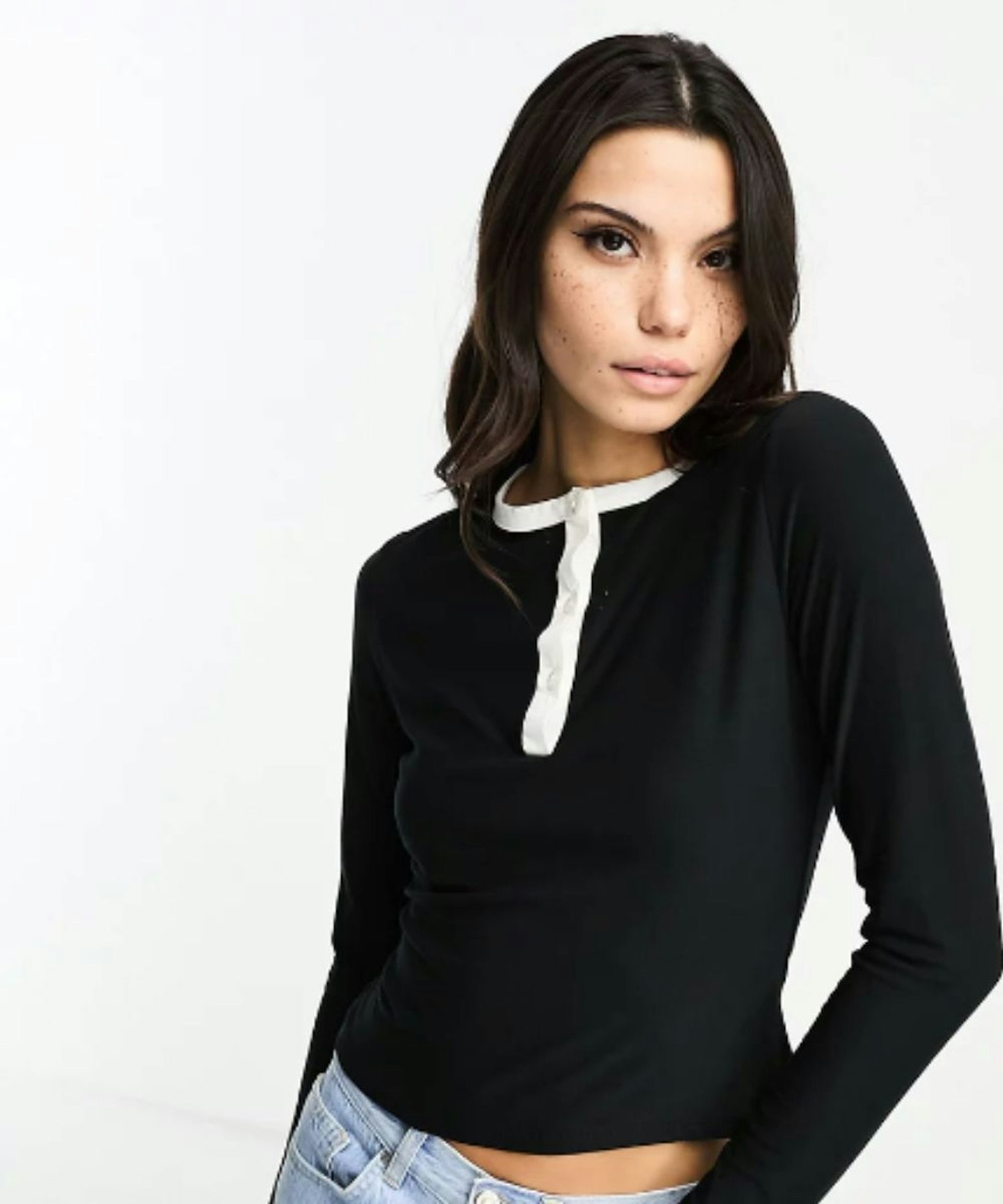 ASOS DESIGN Contrast Button Through Top 