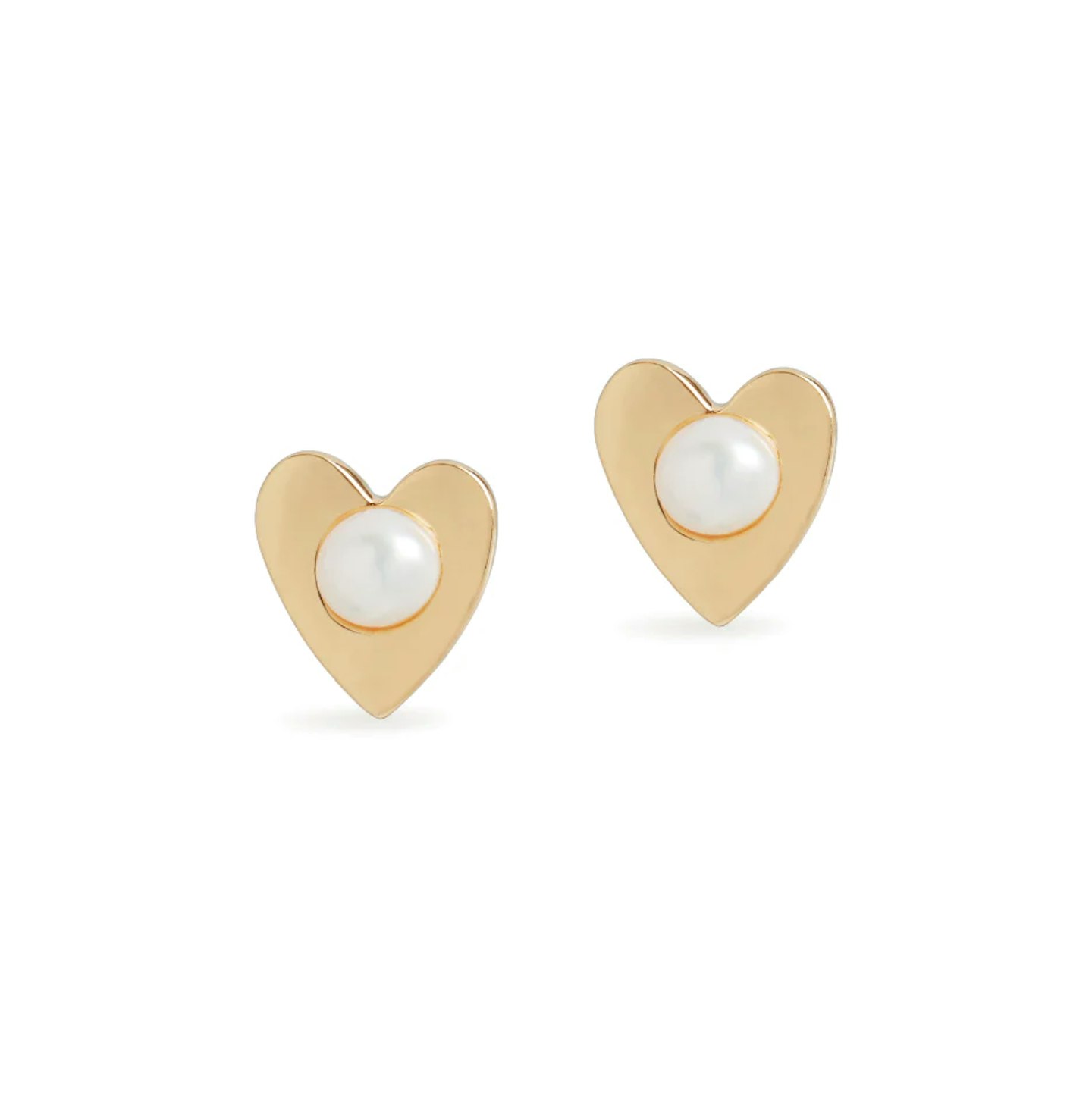 Heart Pearl Stud Earrings 14K Vermeil Gold
