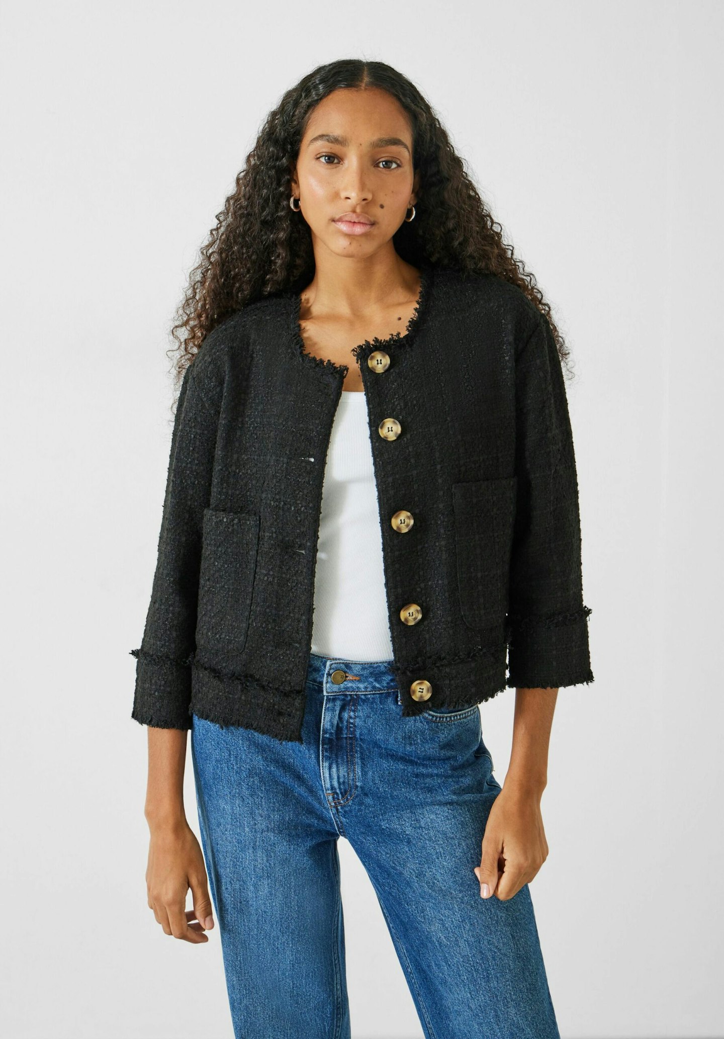 Hush, Saffron Collarless Bouclé Jacket