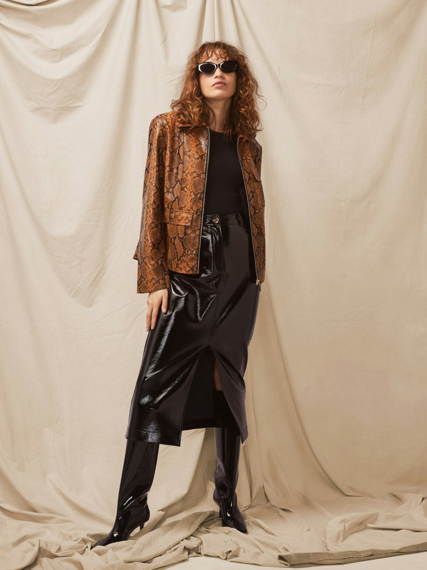 Kitri, Wilma Caramel Snakeskin Vinyl Jacket