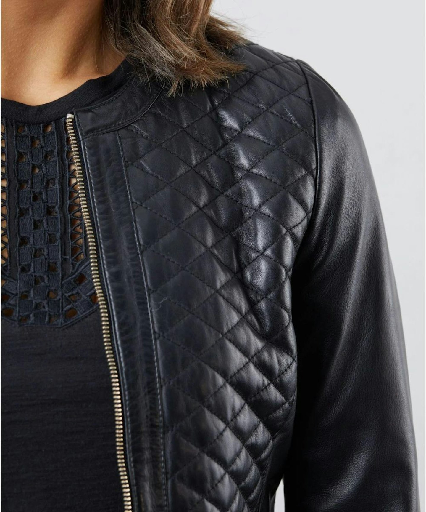 Cheri Quilted Collarless Leather Jacket in Black