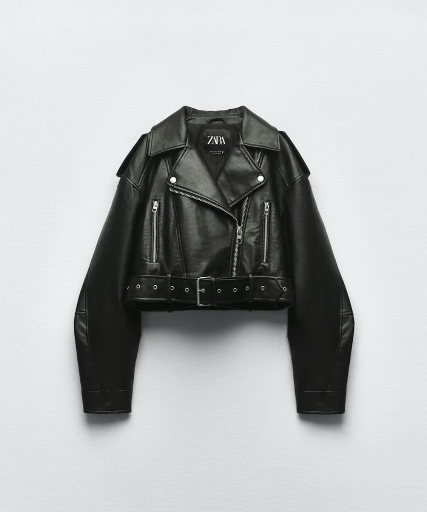 Zara Leather Effect Cropped Biker Jacket