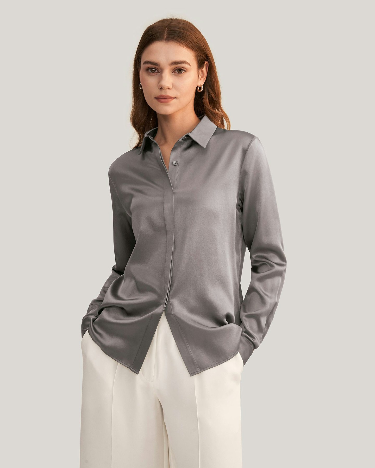 Lily Silk Basic Concealed Placket Silk Shirt