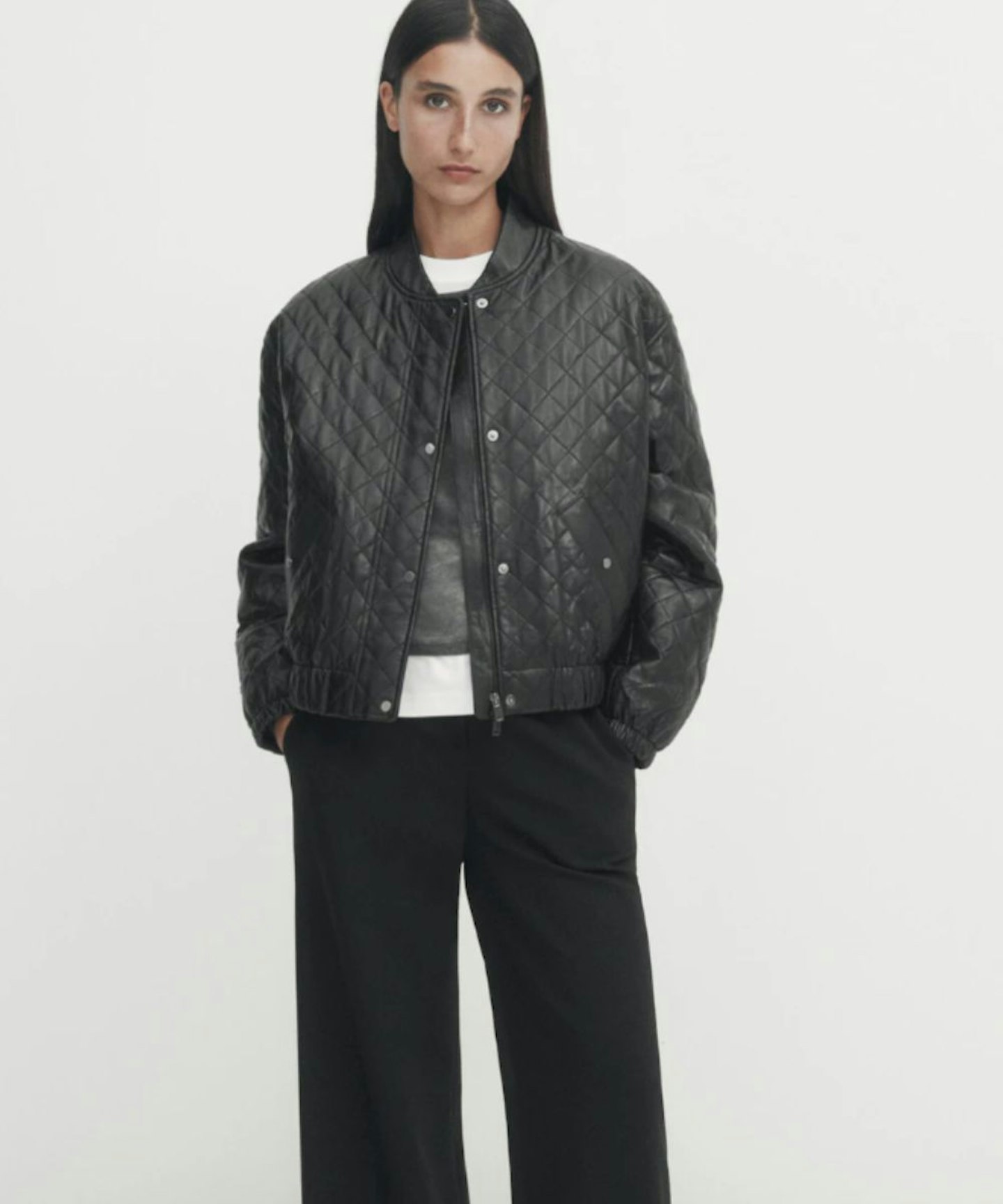 Quilted Nappa Leather Bomber Jacket