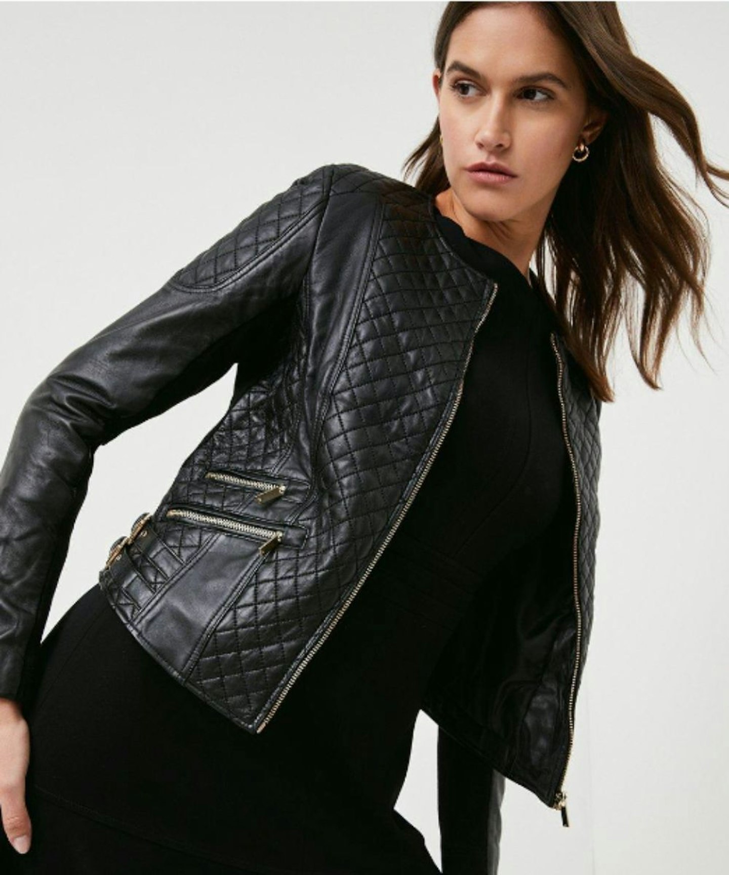 Karen Millen Leather Quilted Biker Jacket