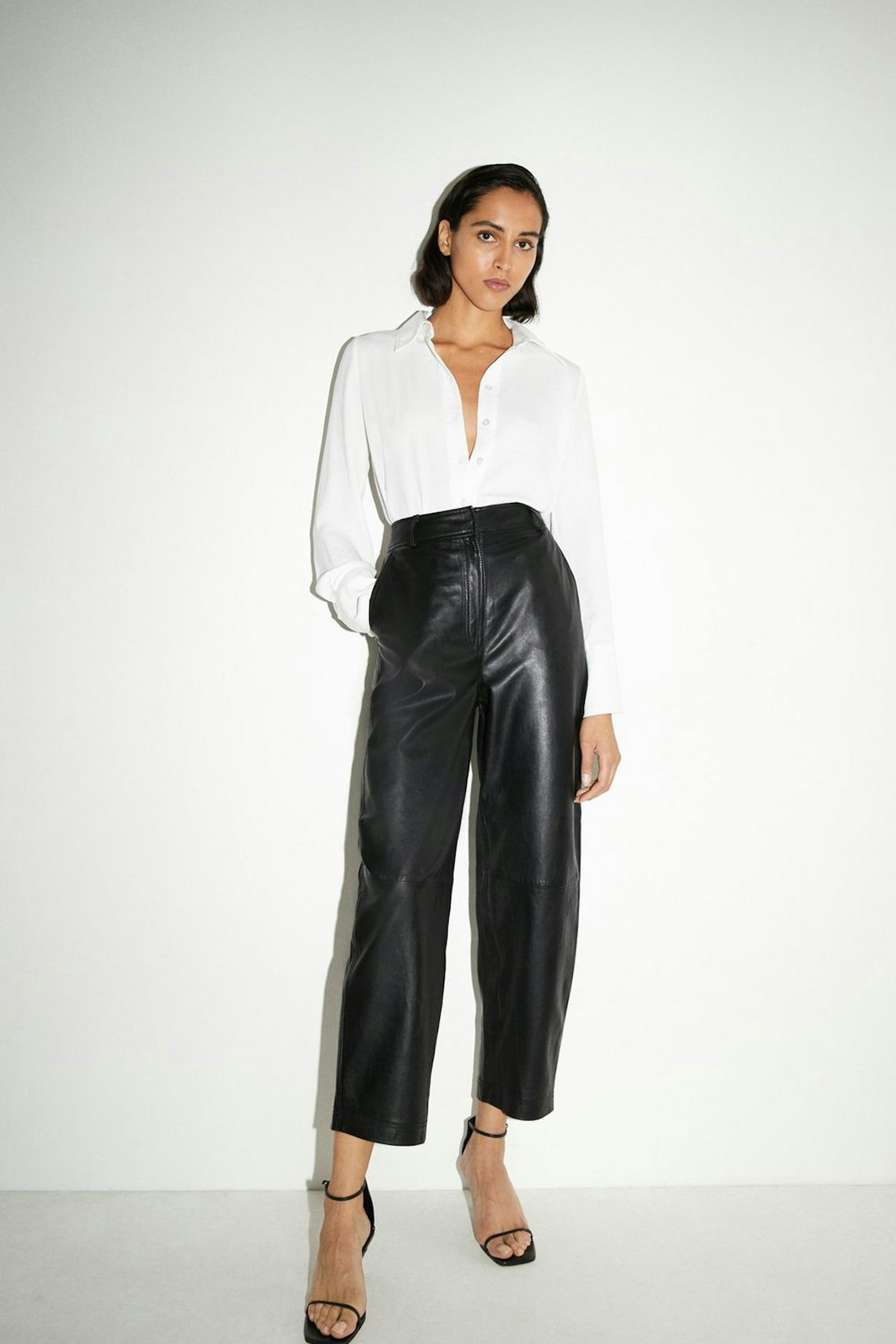 Warehouse, Real Leather Barrel-Leg Trouser