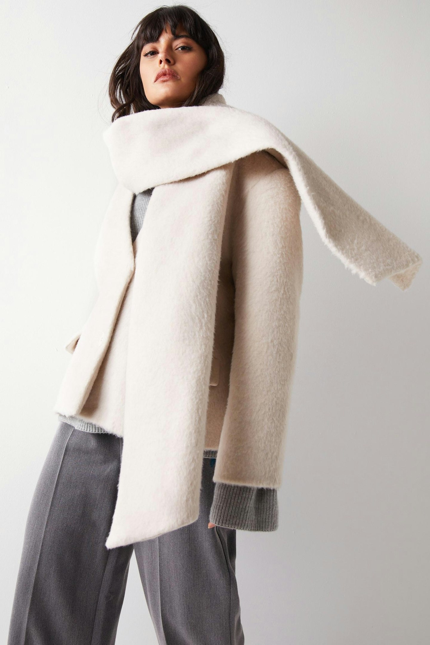 Warehouse, Premium Brushed Wool Blend Scarf Coat