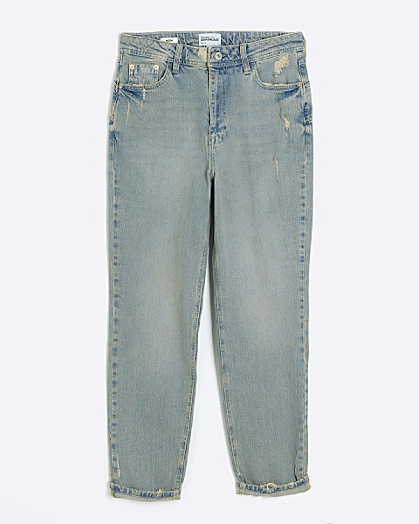 River Island, Blue High Waisted Mom Ripped Jeans