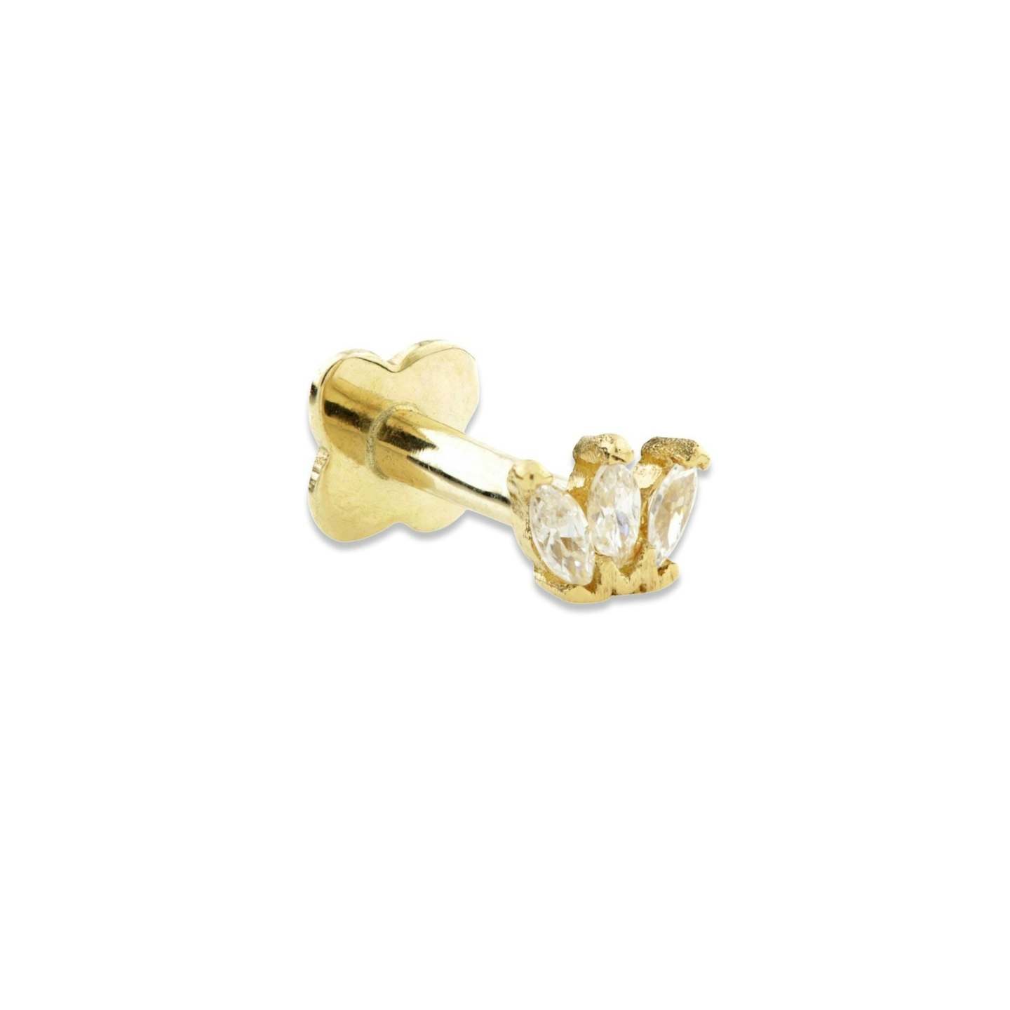 Alba Tiny 9K Solid Yellow Gold Internally Threaded Marquise Cut Crystal Single Labret Stud