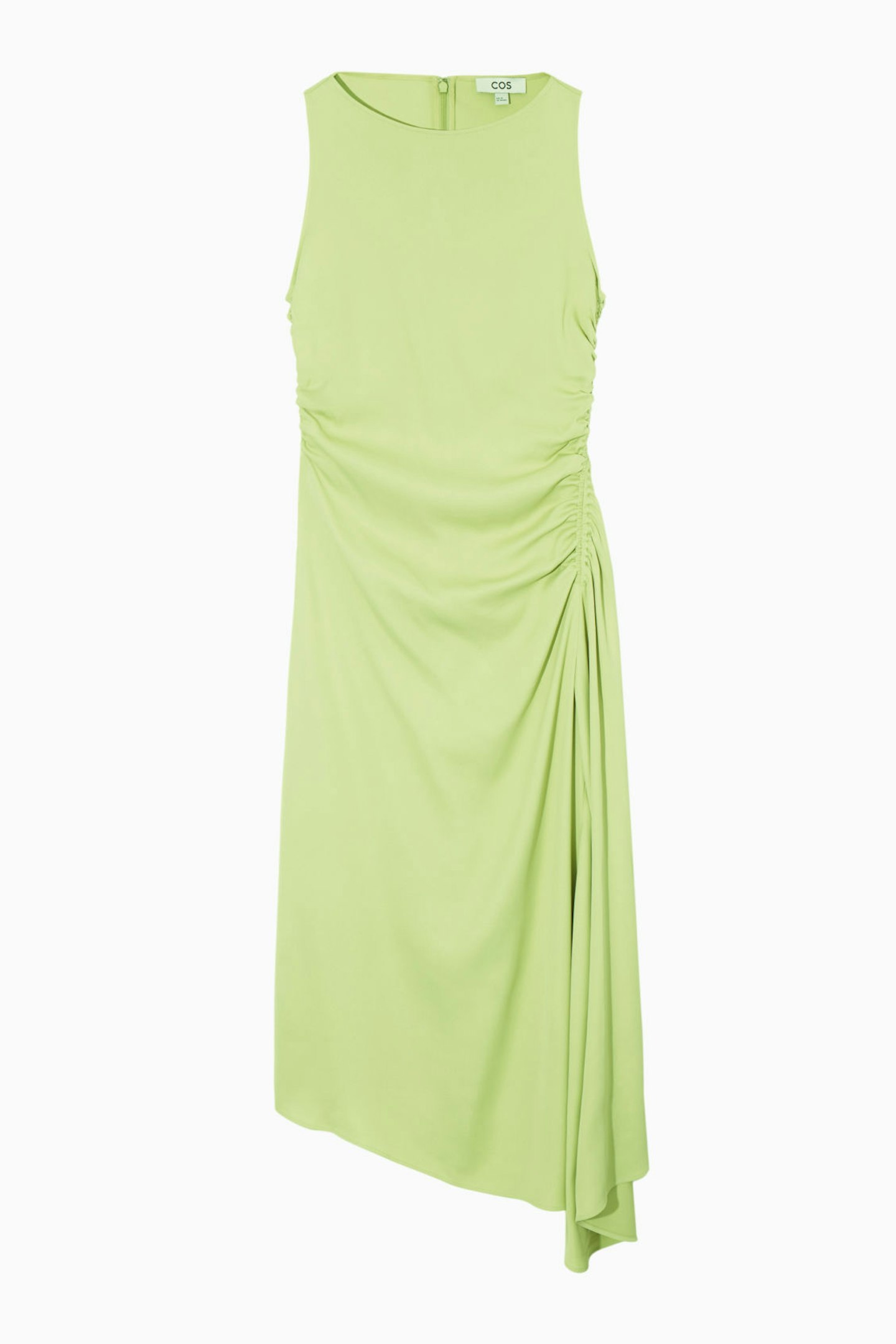 COS, Asymmetric Gathered Satin Midi Dress