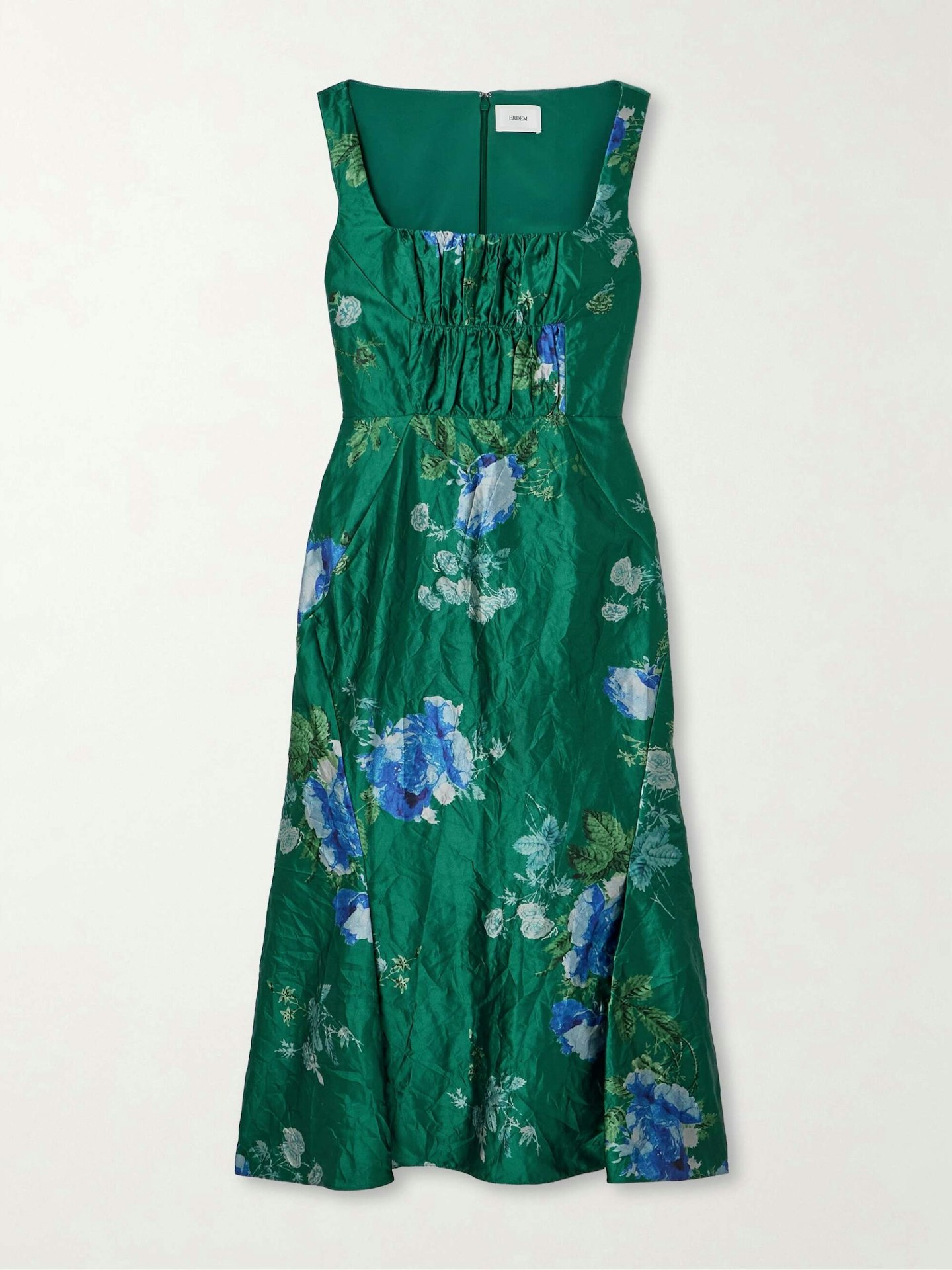 Erdem, Gathered Floral-Print Crinkled-Satin Midi Dress