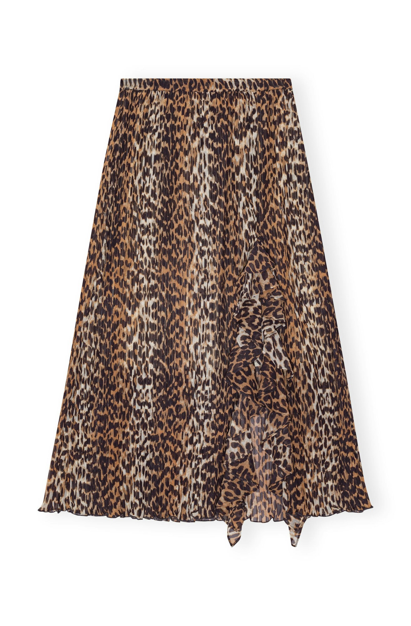 Ganni, Leopard Pleated Georgette Midi Flounce Skirt