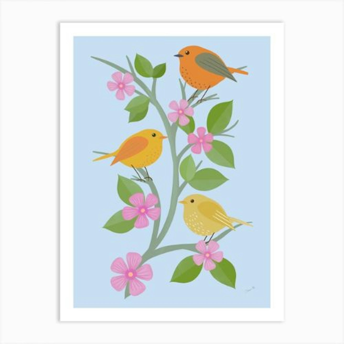 Cute Folky Birds In A Tree Art Print, Fy