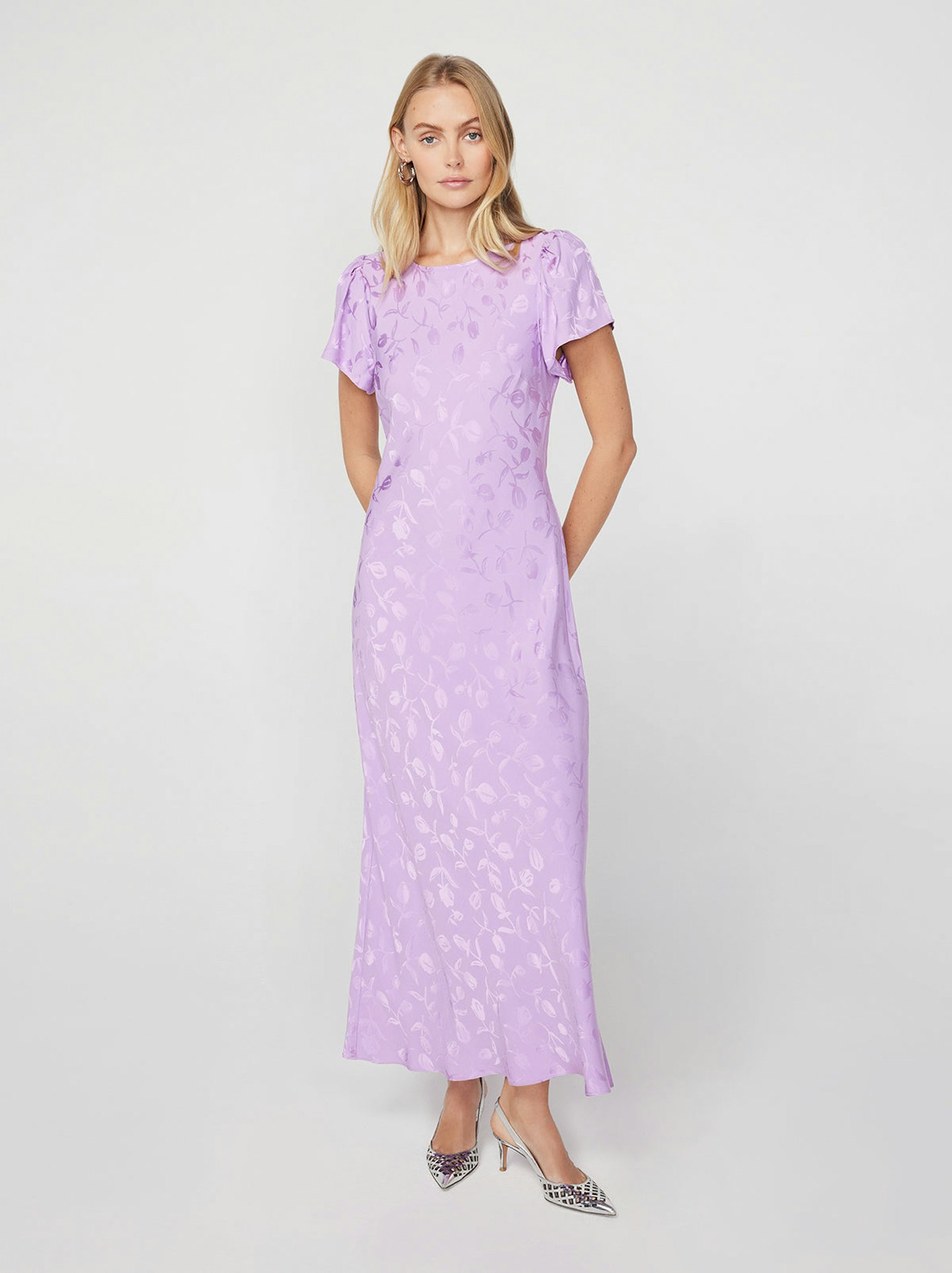 Kitri, Marie Lilac Tulip Jacquard Maxi Dress