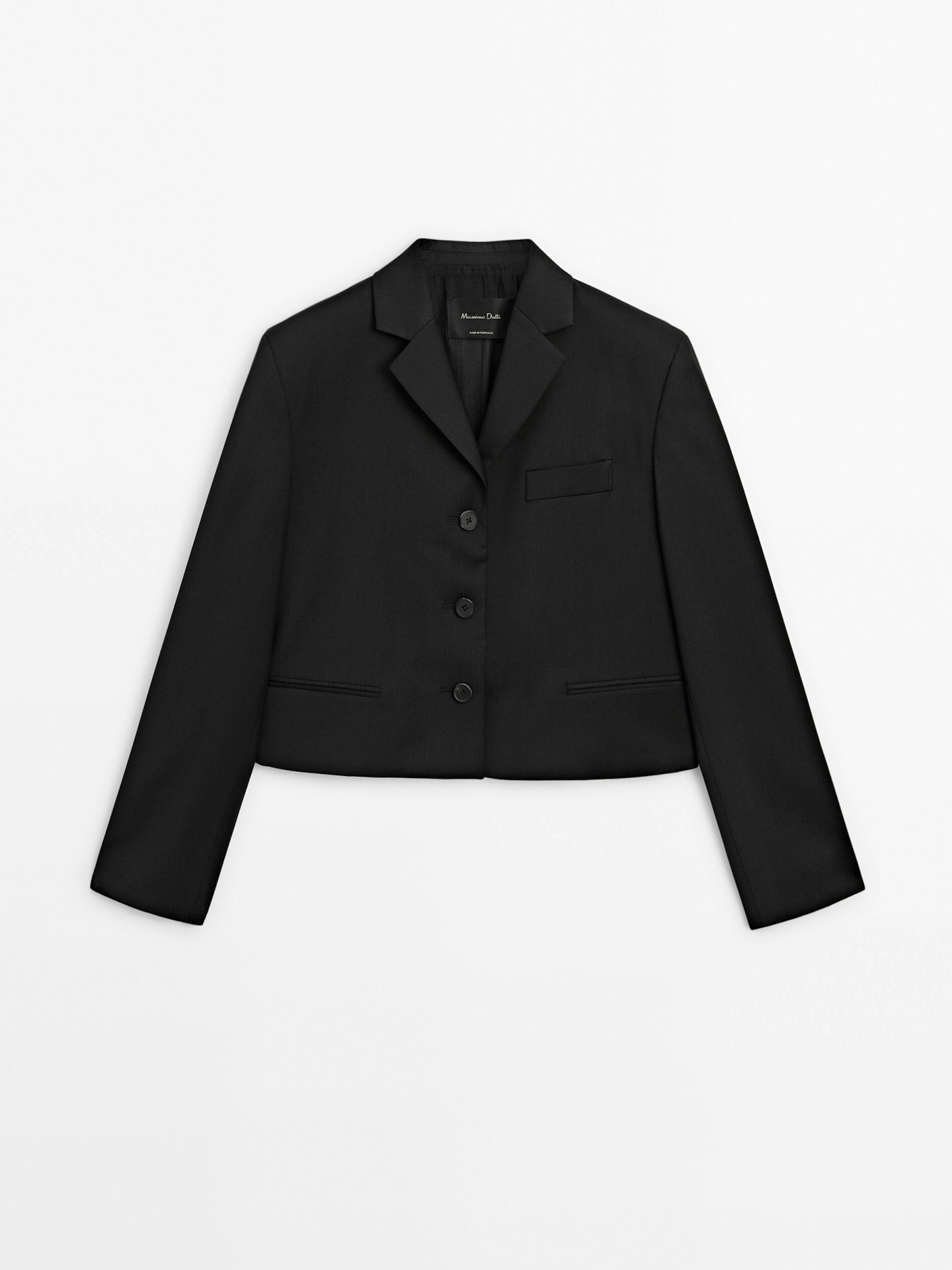 Massimo Dutti, Black Cropped Blazer With Buttons