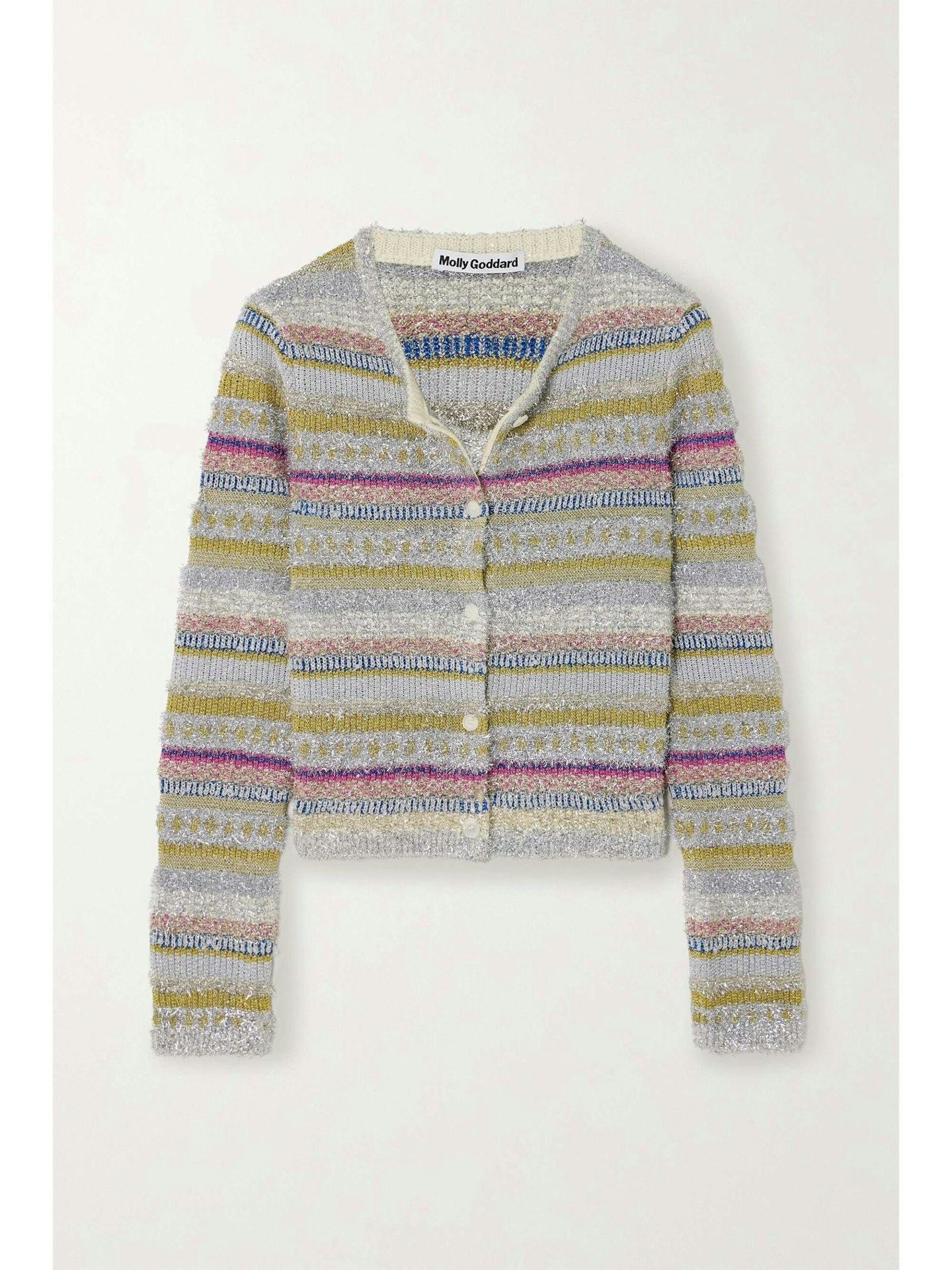 Molly Goddard, Joanna Striped Metalli Intarsia-Knit Cardigan