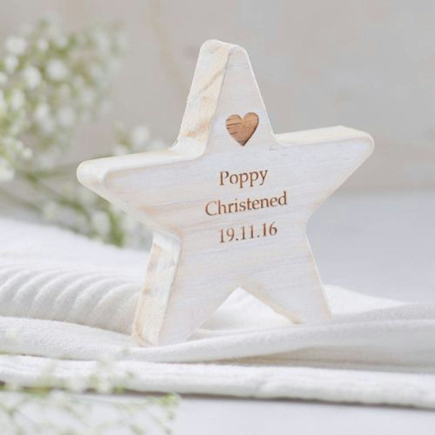 Not On The High Street Personalised Wooden Star Christening Keepsake