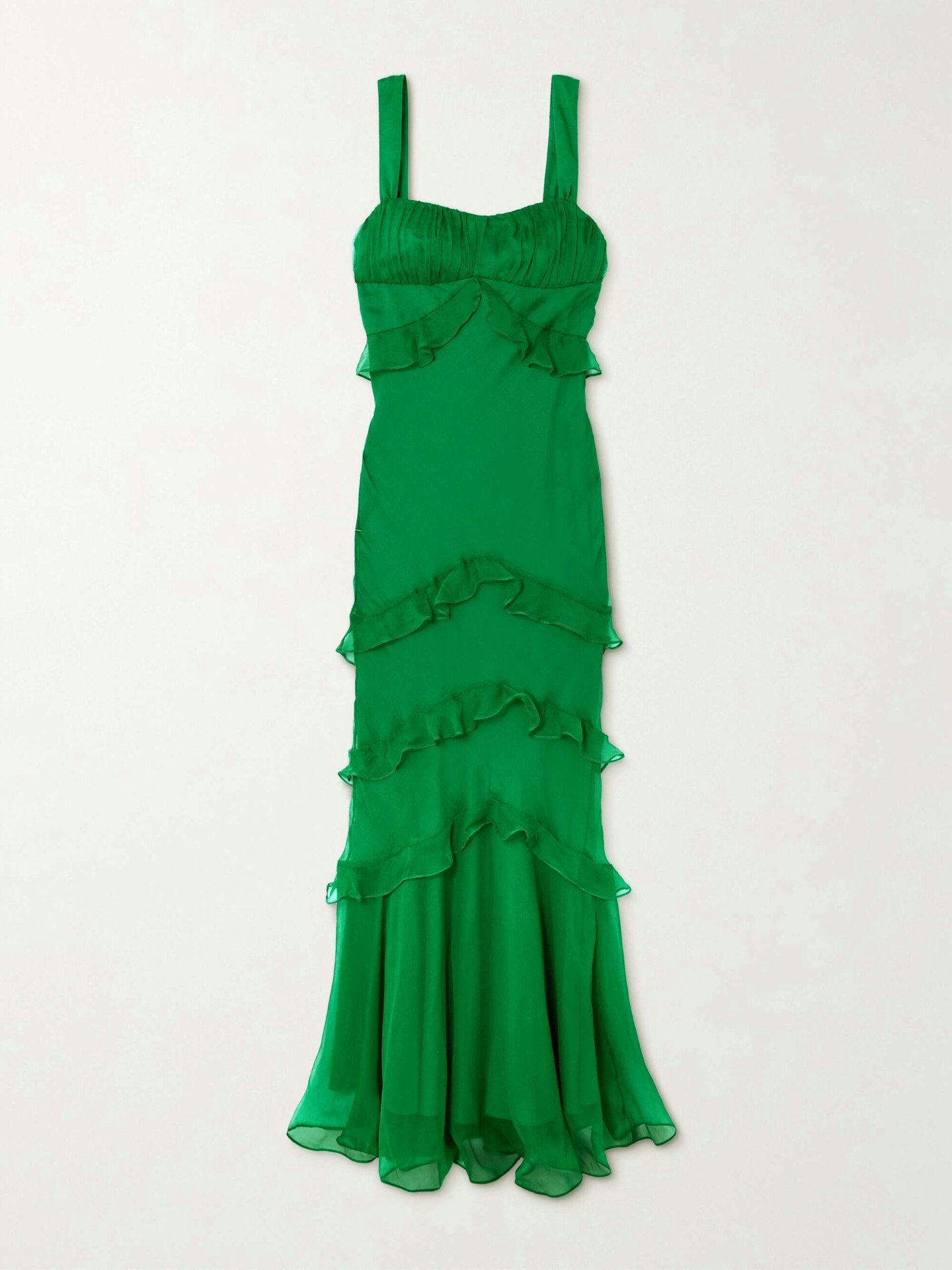 Saloni, Chandra Ruffled Plissé Silk-Georgette Maxi Dress