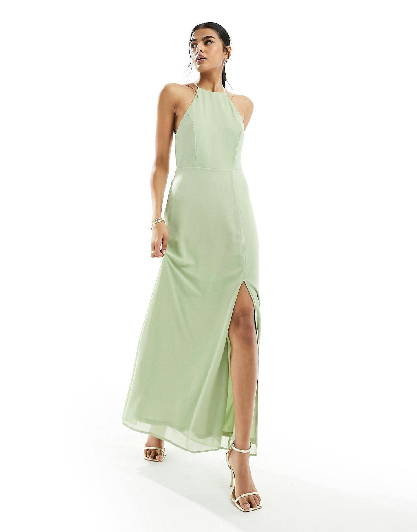 Vila, Bridesmaid Halter-Neck Strappy Cross-Back Maxi Dress