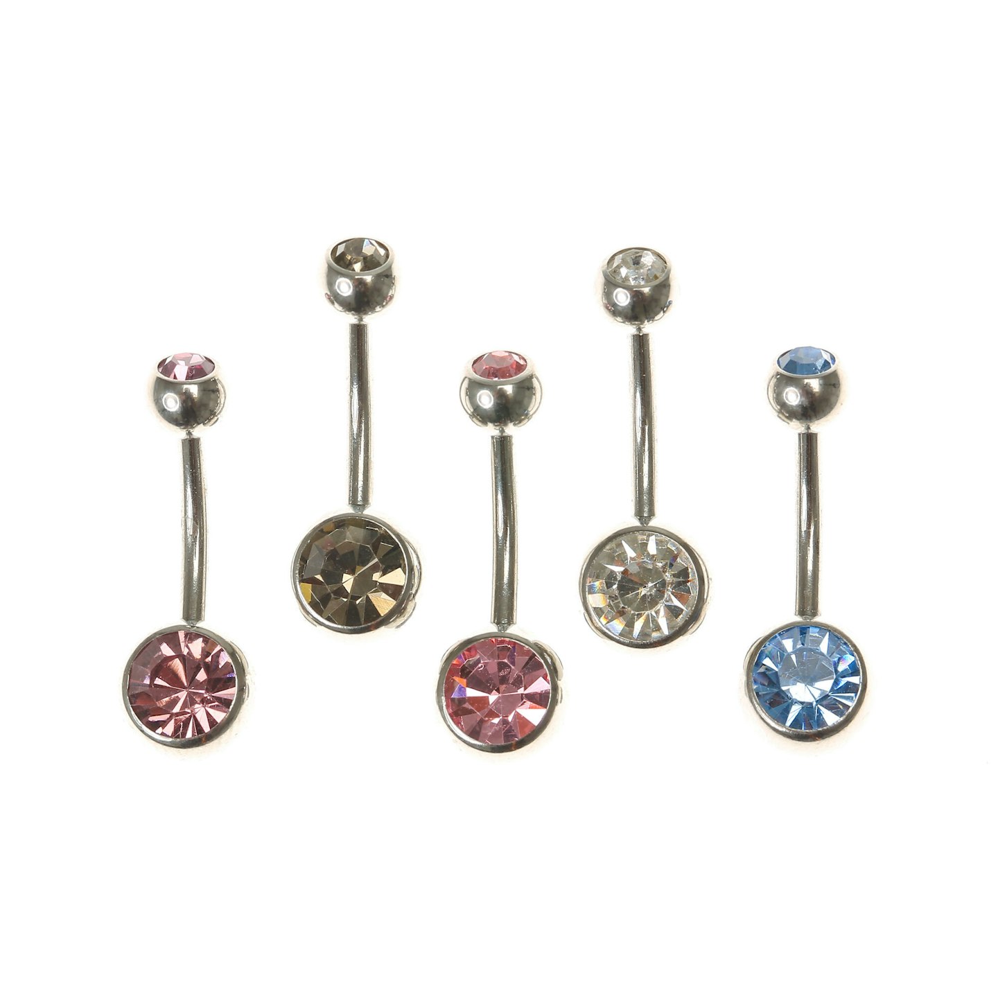 Claire's Silver-tone Pastel Stone Belly Rings - 5 Pack