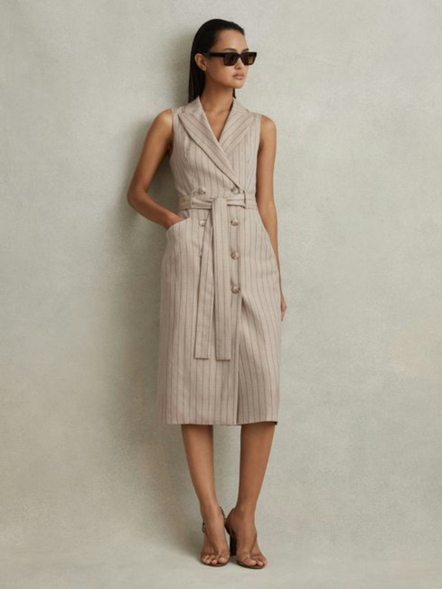 Reiss Andie Striped Double Breasted Midi Dress