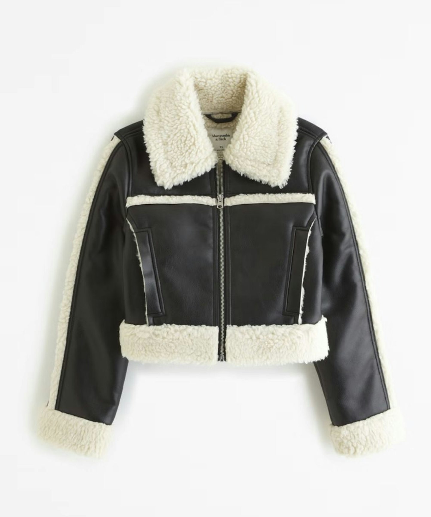 A&F Cropped Vegan Leather Sherpa Jacket