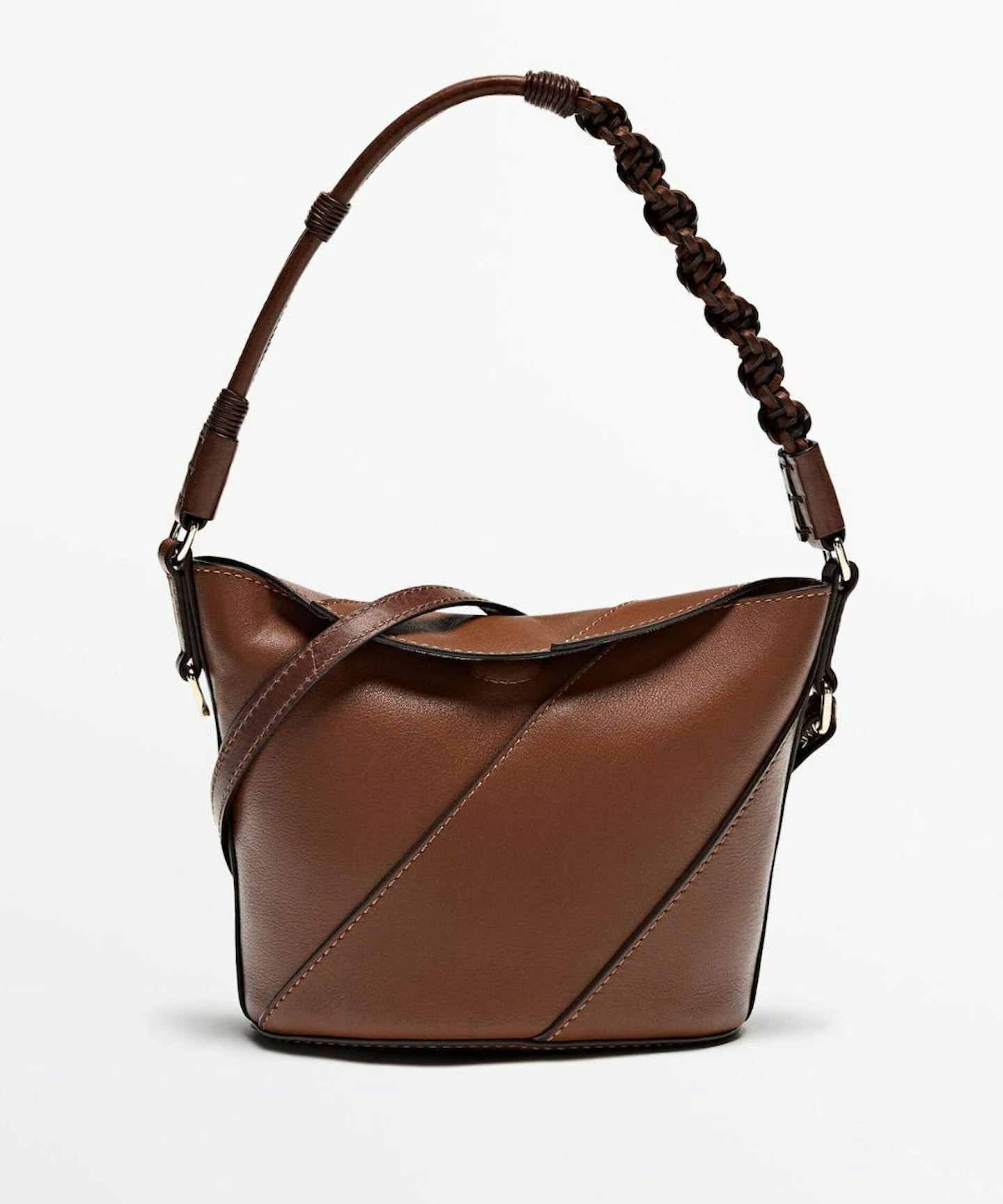 Napa Leather Crossbody Bag With Woven Strap