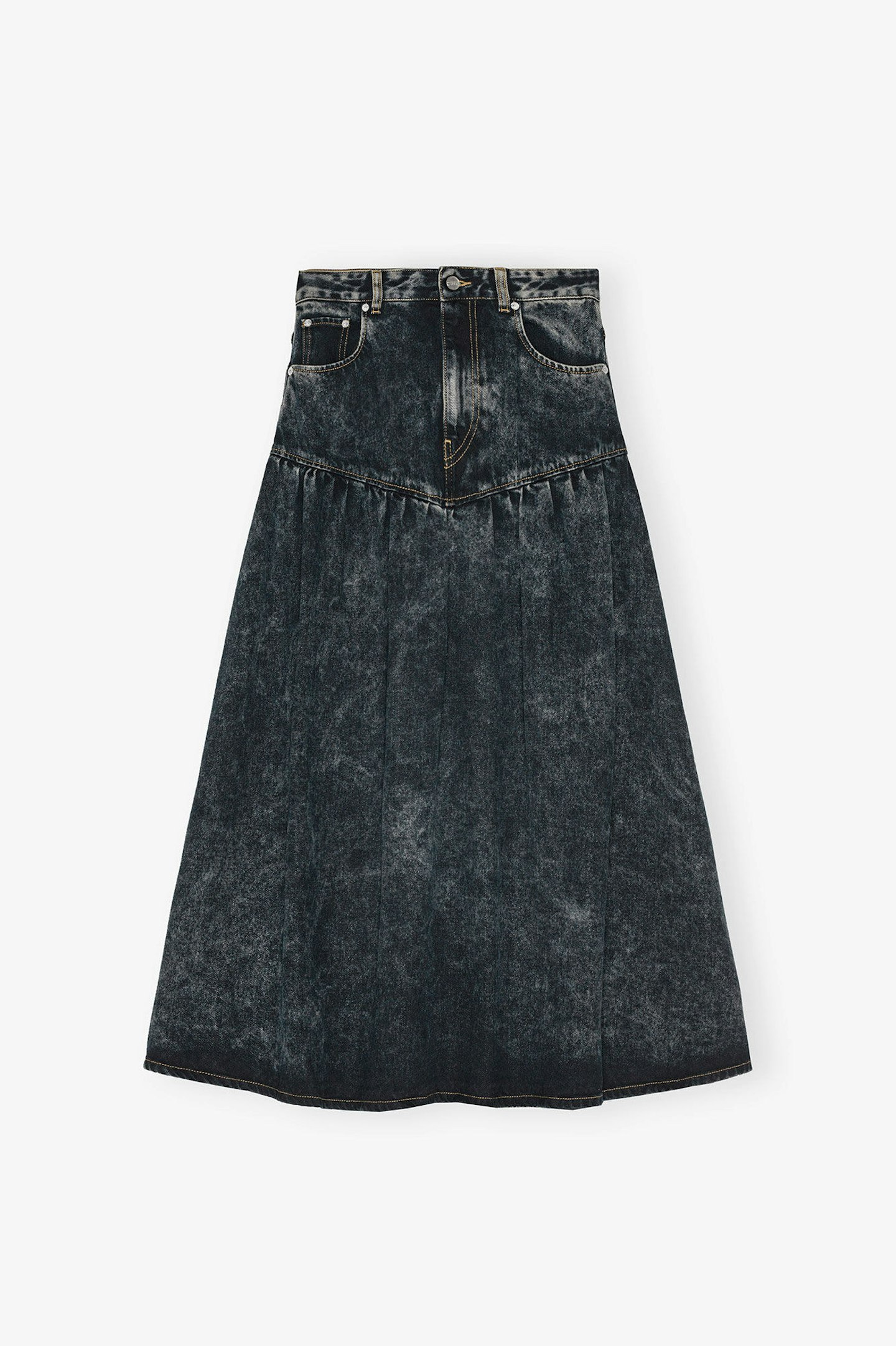 Ganni, Black Washed Denim Skirt