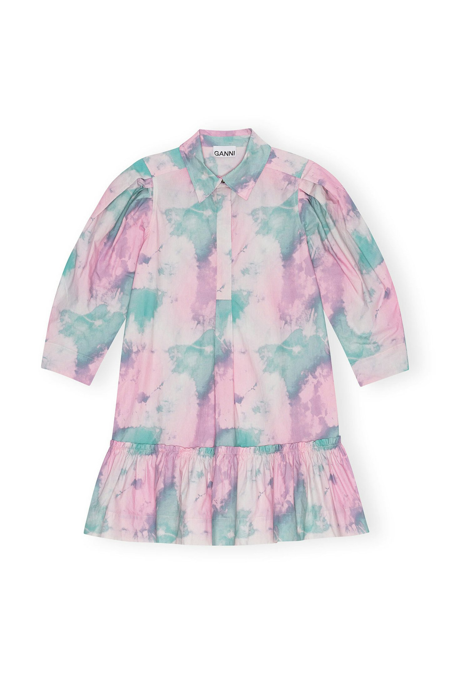 GANNI Lilac Printed Cotton Mini Shirt Dress