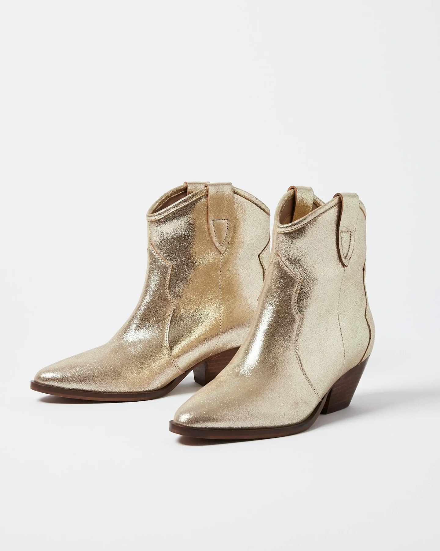 Oliver Bonas Metallic Gold Leather Western Cowboy Boots