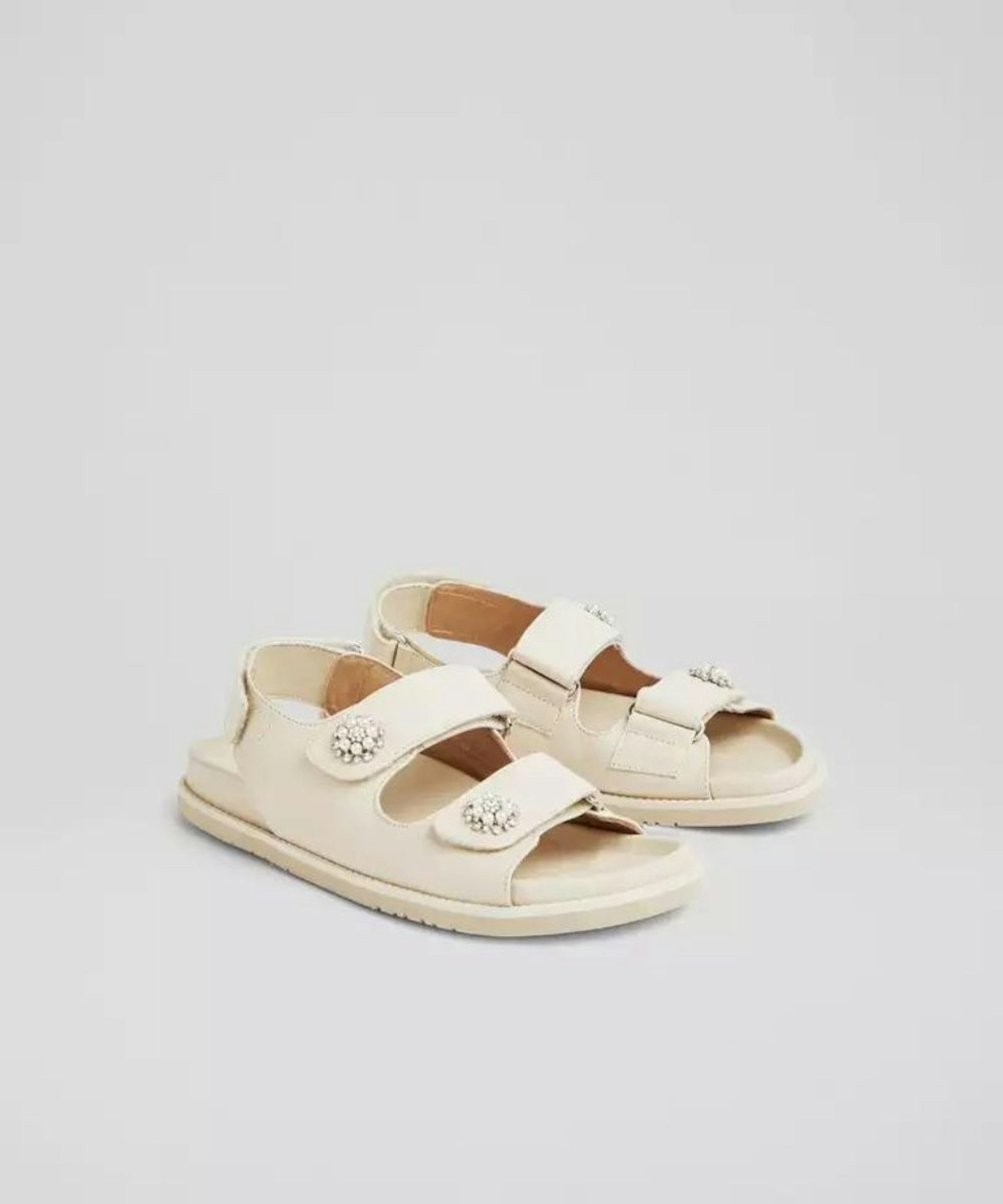 LK Bennett, Remi Cream Leather Footbed Flat Sandals