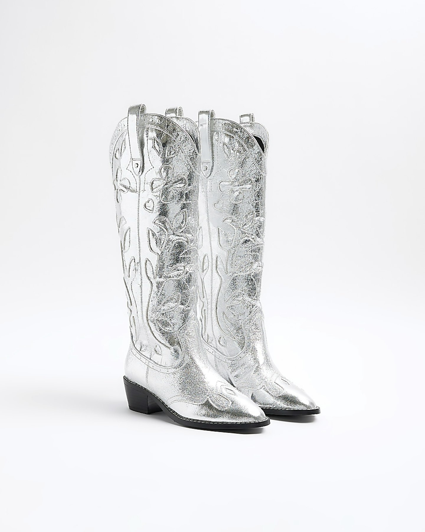 River Island Silver Western Knee High Boots