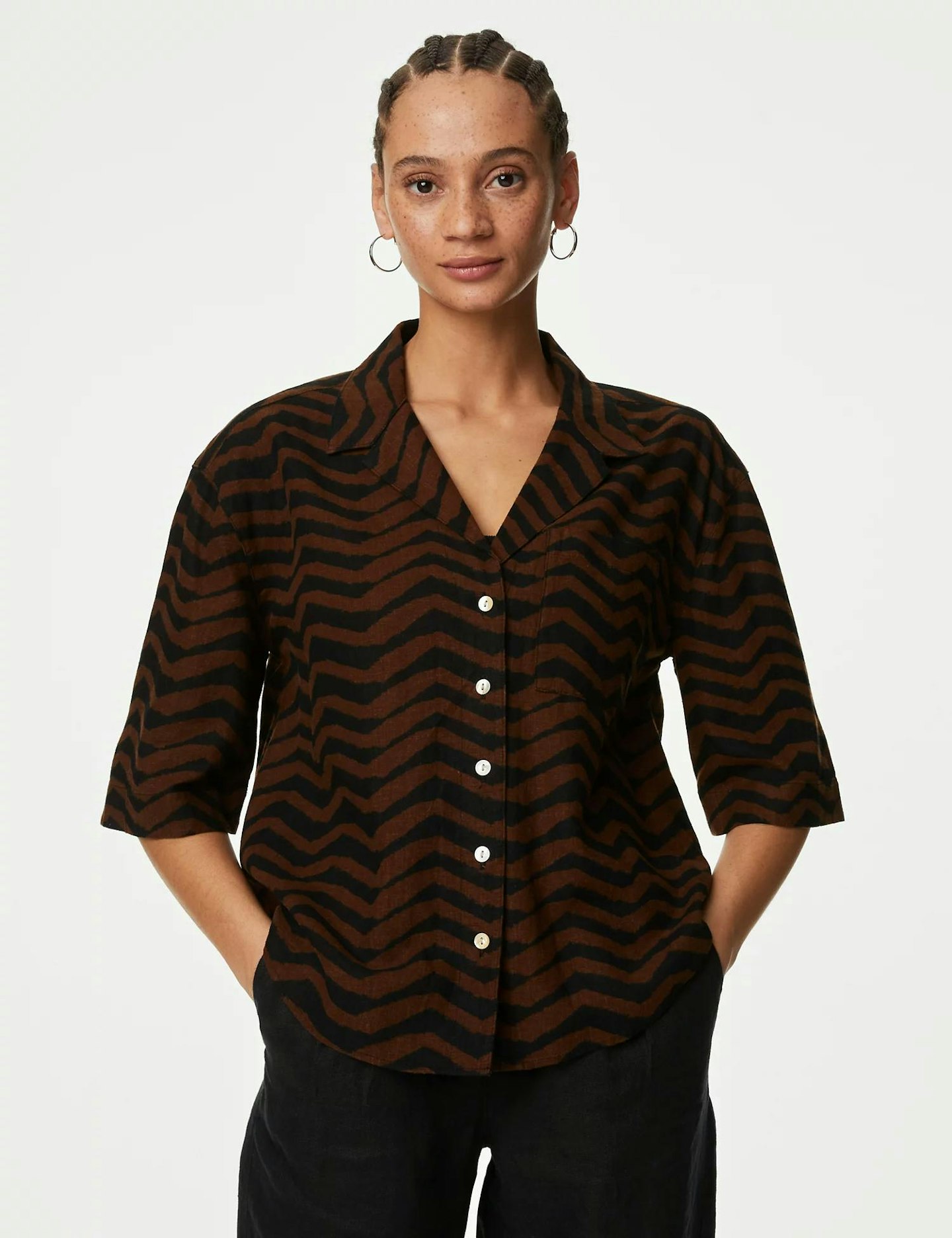 Marks and Spencer Linen Rich Printed Collar Shirt 
