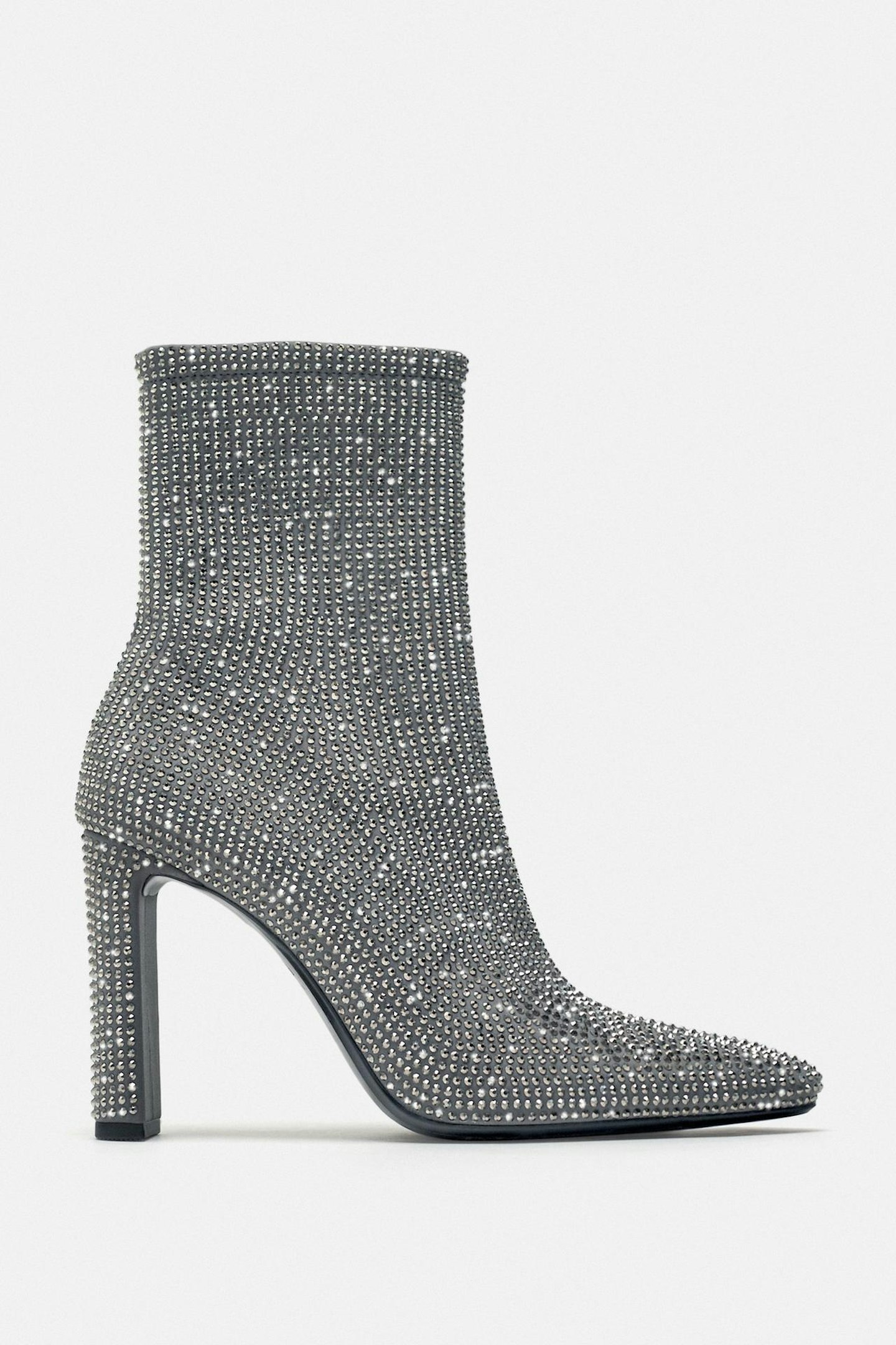 Zara High Heel Ankle Boots With Rhinestones