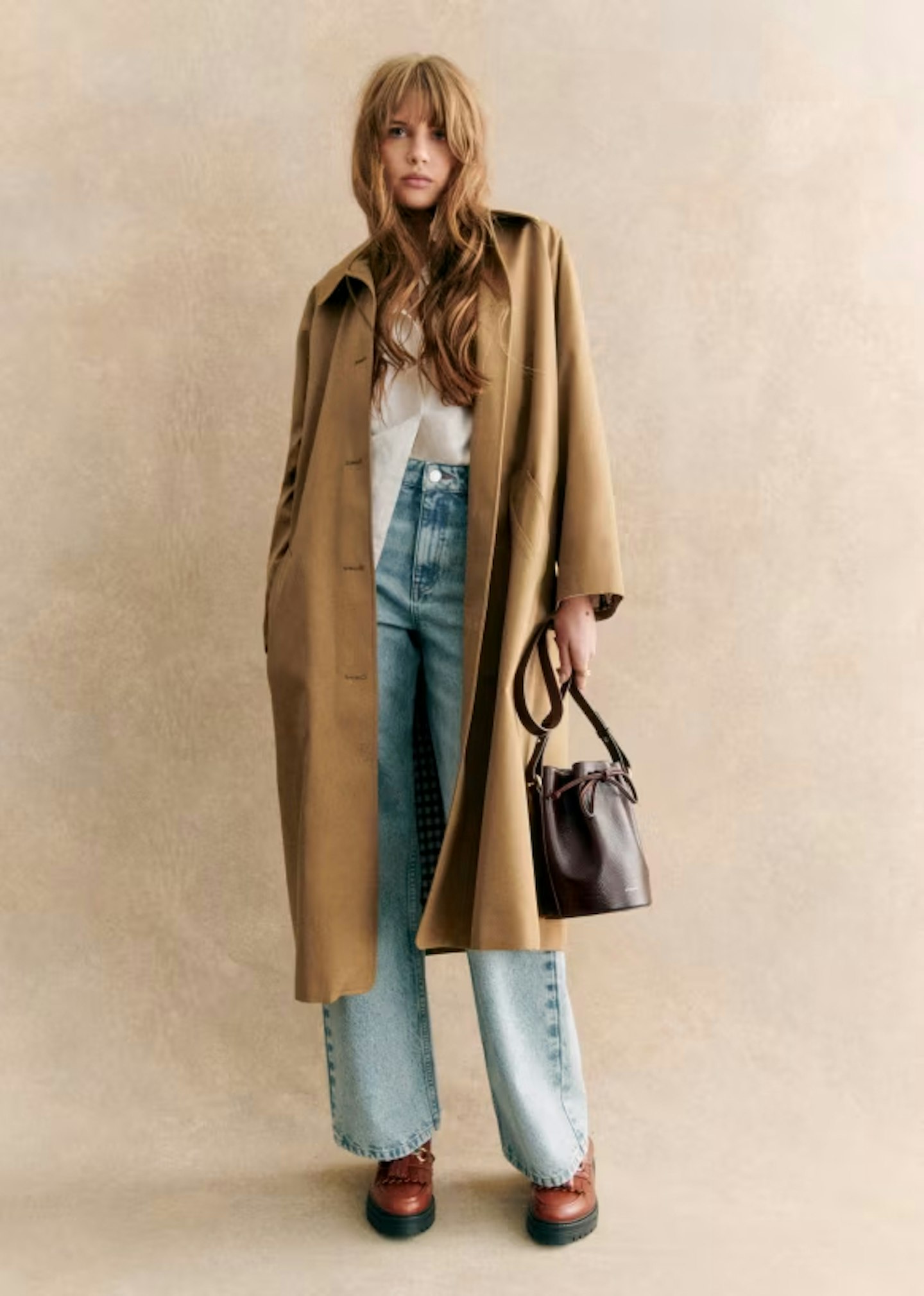 sezane camel trench 