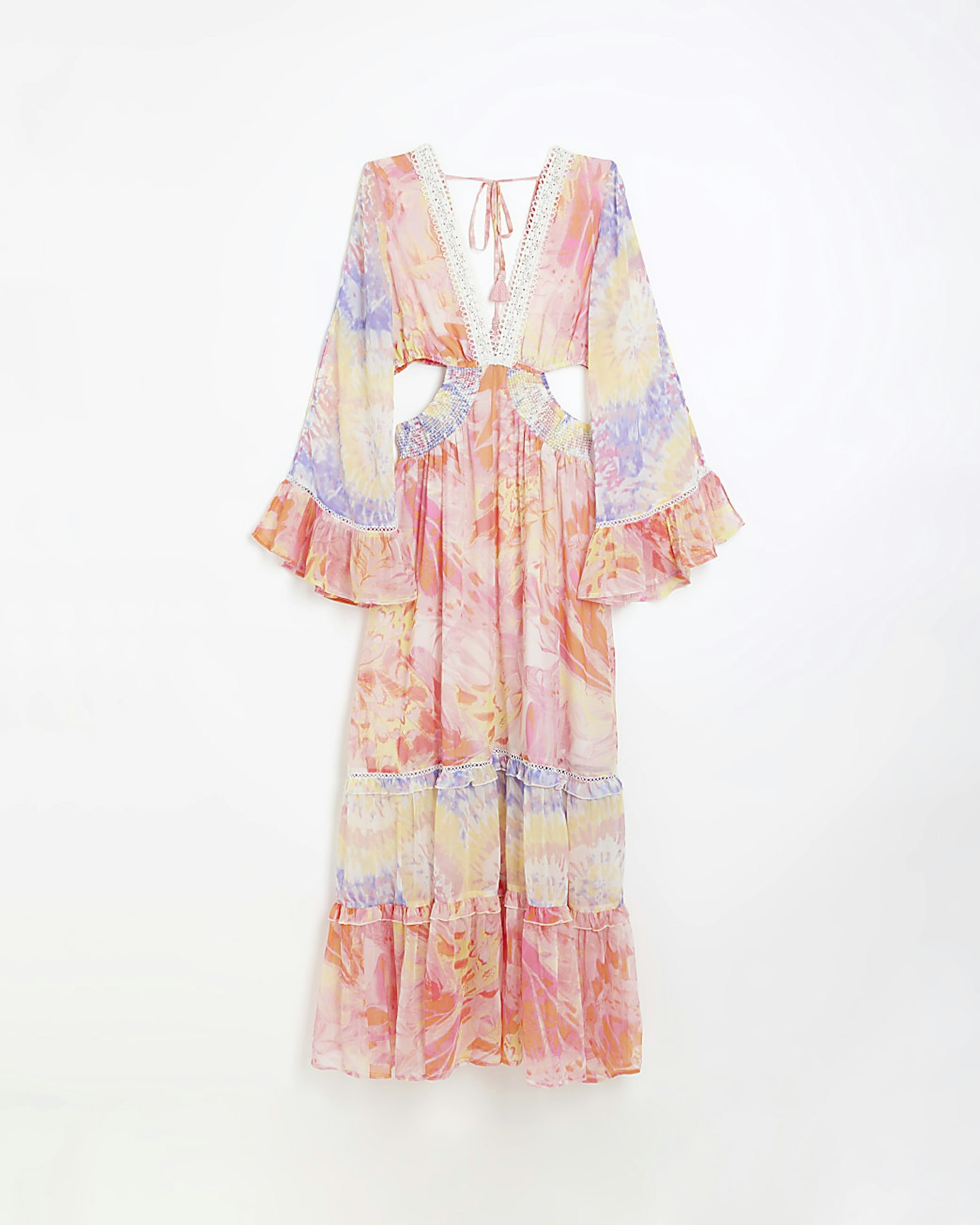 River Island, Pink Chiffon Abstract Maxi Dress 