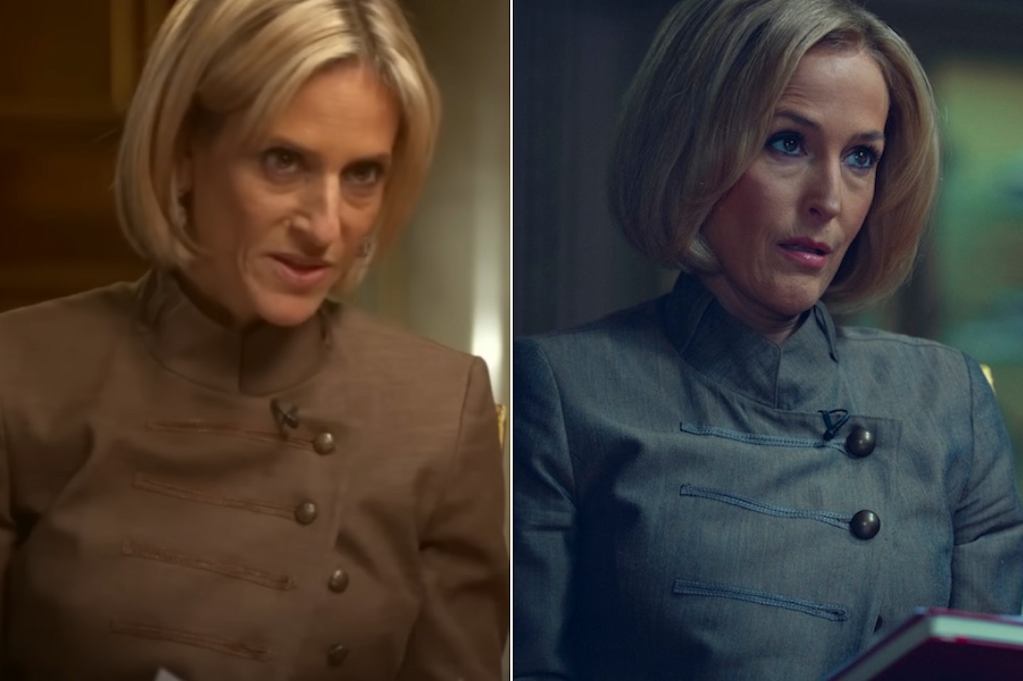 Emily Maitlis and Gillian Anderson as Emily Maitlis