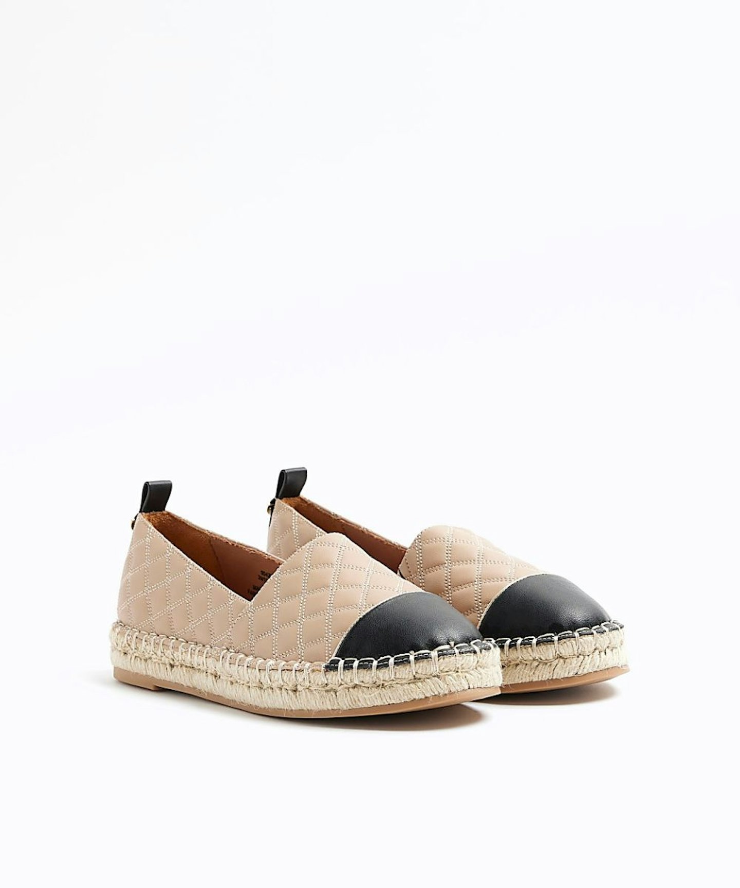 River Island, Beige Wide Fit Quilted Espadrille Shoes