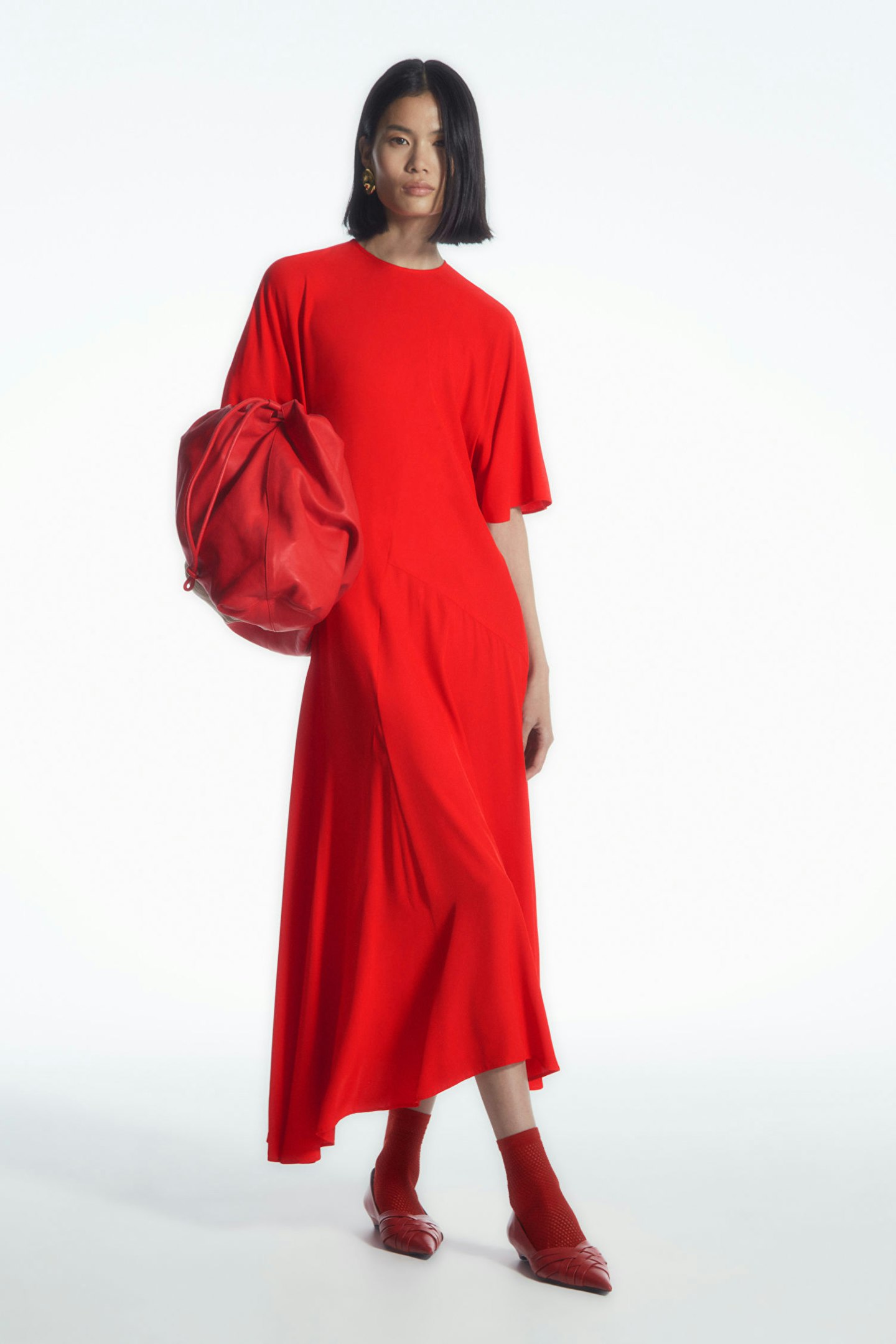 COS, Asymmetric Draped Midi Dress