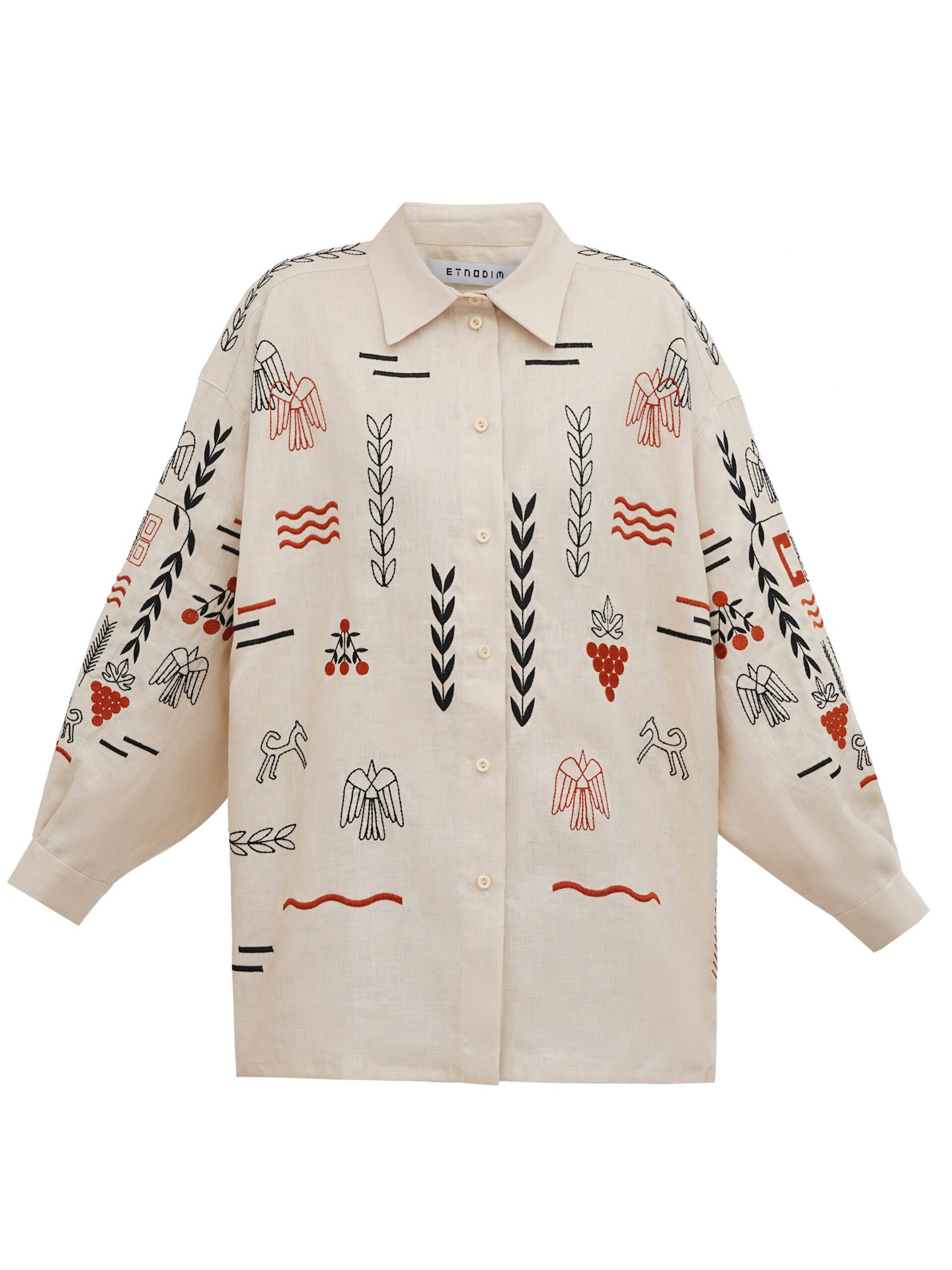 Etnodim, Beige Linen Embroidered Shirt