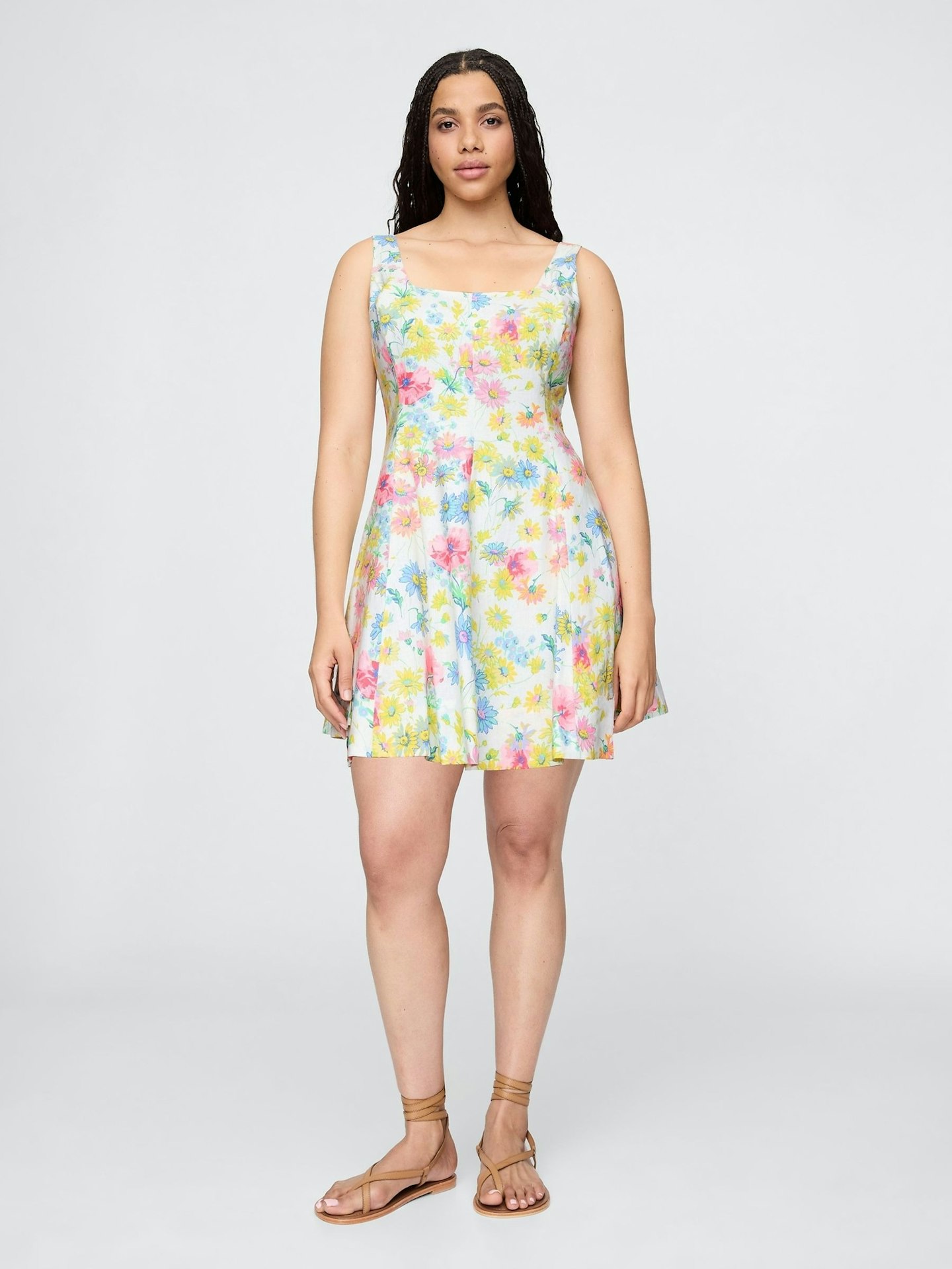 Gap Cream Floral Heavyweight Square-Neck Linen-Blend Minidress